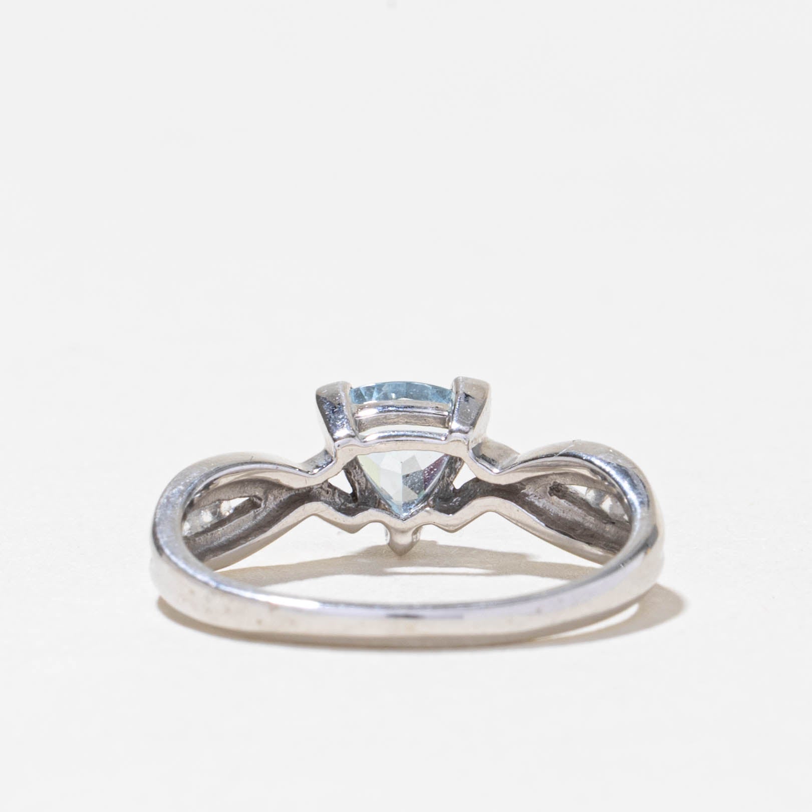 10k Aquamarine & Diamond Crossover Ring | 0.45ct, 0.03ctw | SZ 7.25