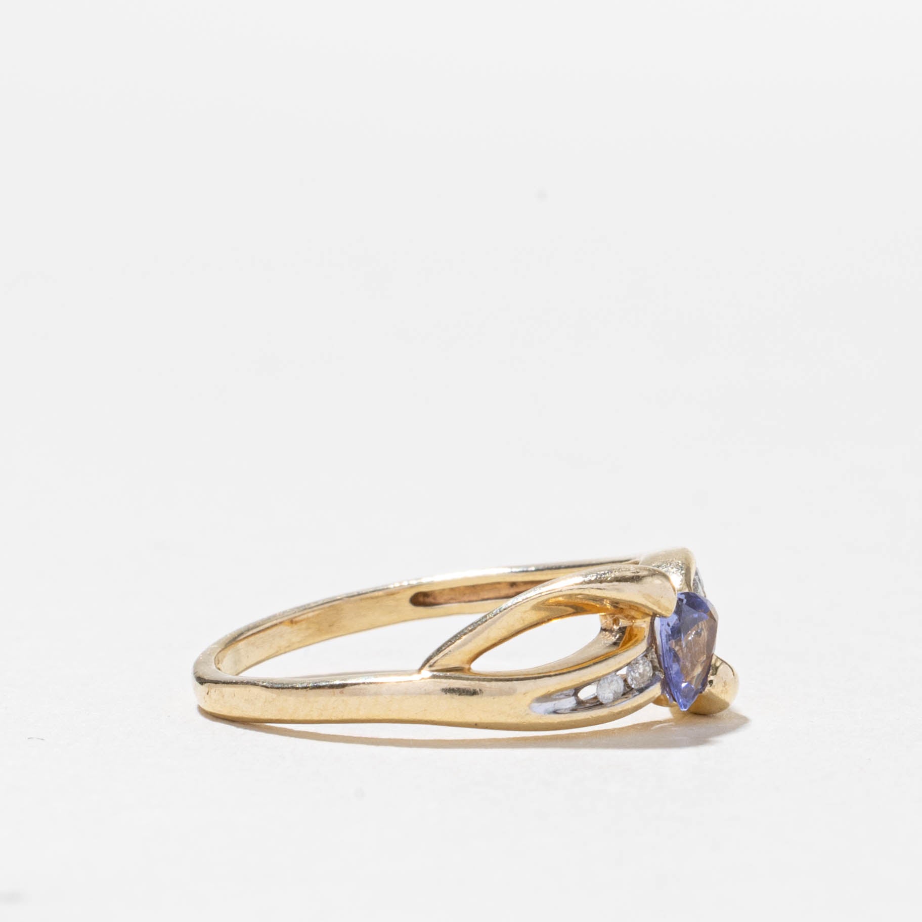 10k Tanzanite & Diamond Crossover Ring | 0.50ct, 0.03ctw | SZ 7.25