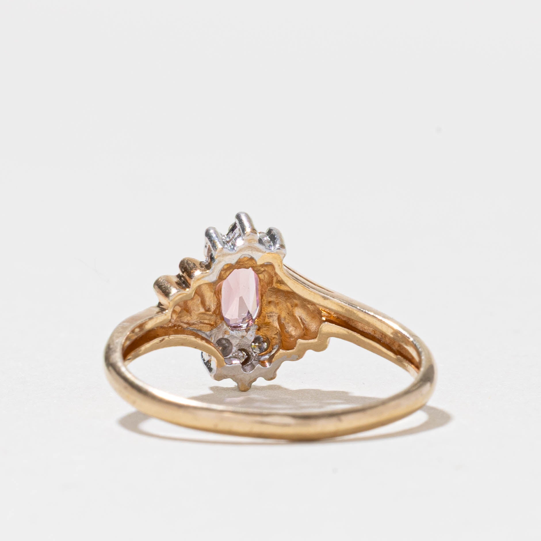 10k Pink Tourmaline & Diamond Grooved Ring | SZ 6.5