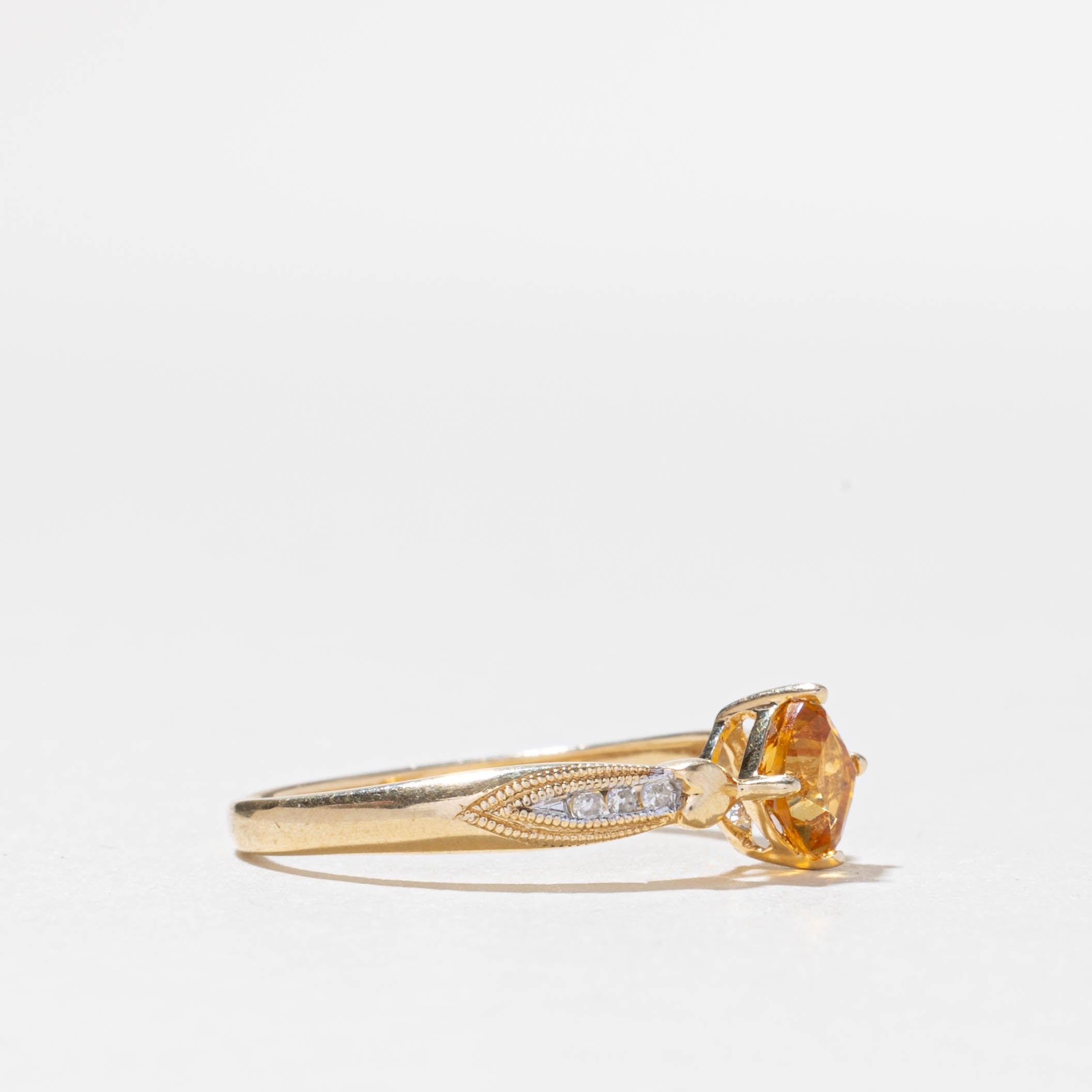 14k Cusion Cut Citrine & Diamond Milgrain Ring | SZ 6.75