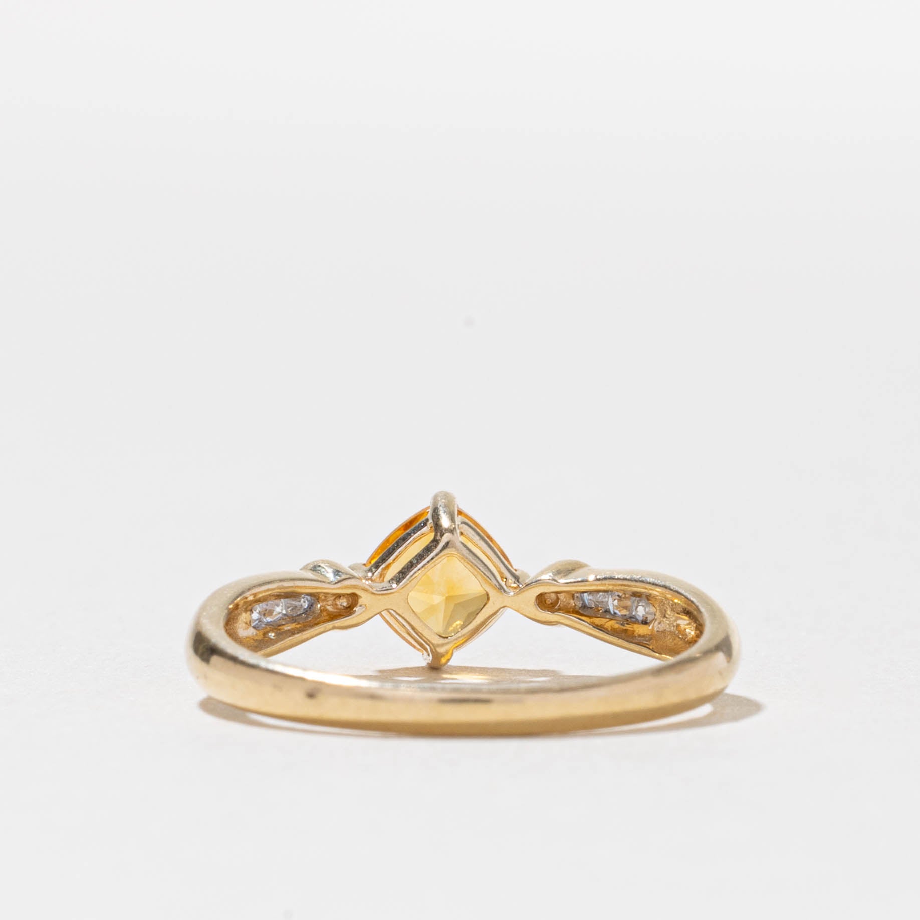 14k Cusion Cut Citrine & Diamond Milgrain Ring | SZ 6.75