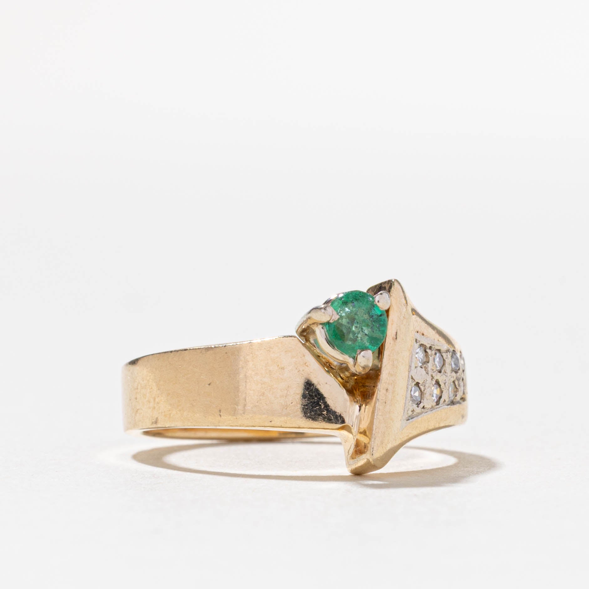 14k Emerald & Diamond Geometric Ring | SZ 6.25