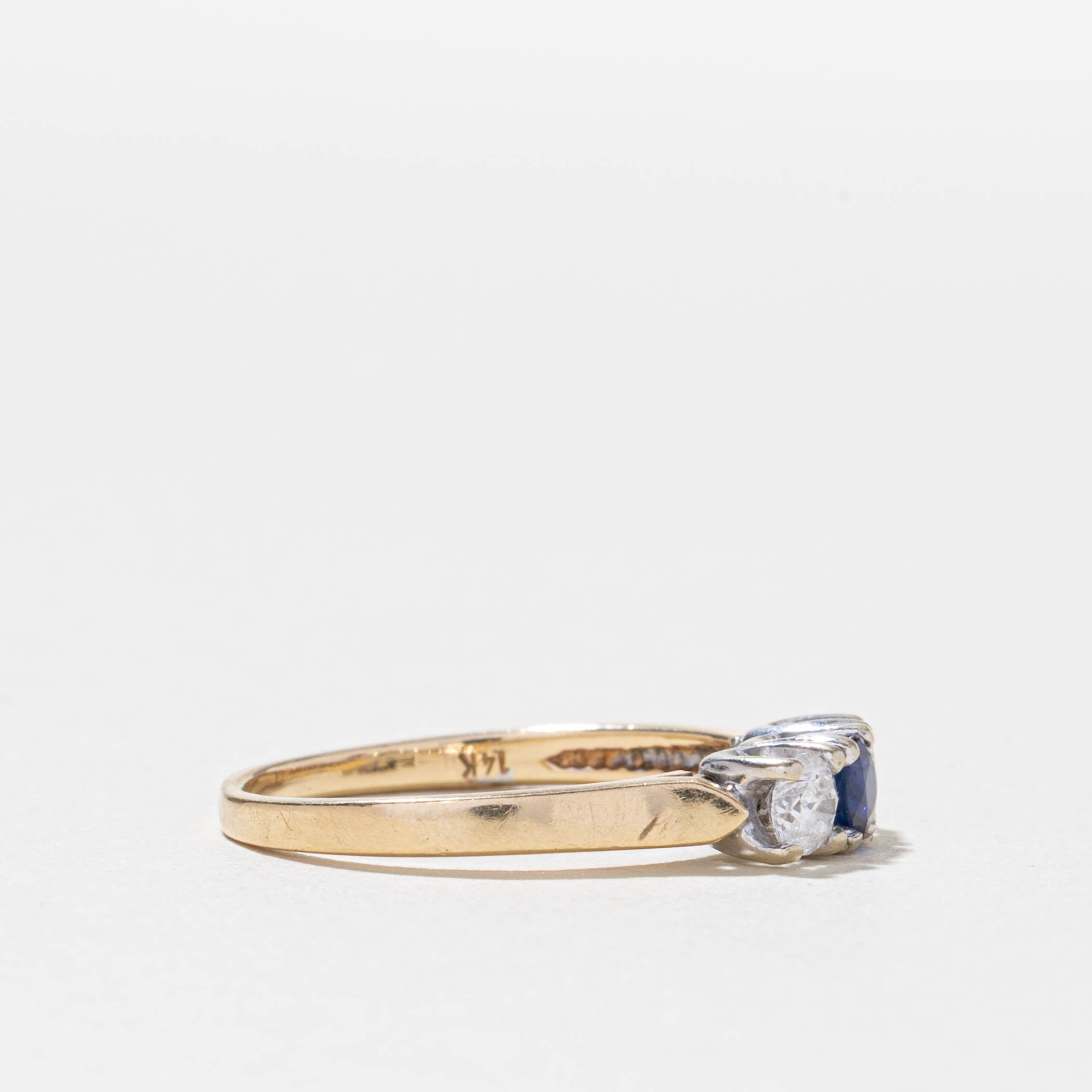 Three Stone Synthetic Sapphire & Diamond Ring | SZ 7