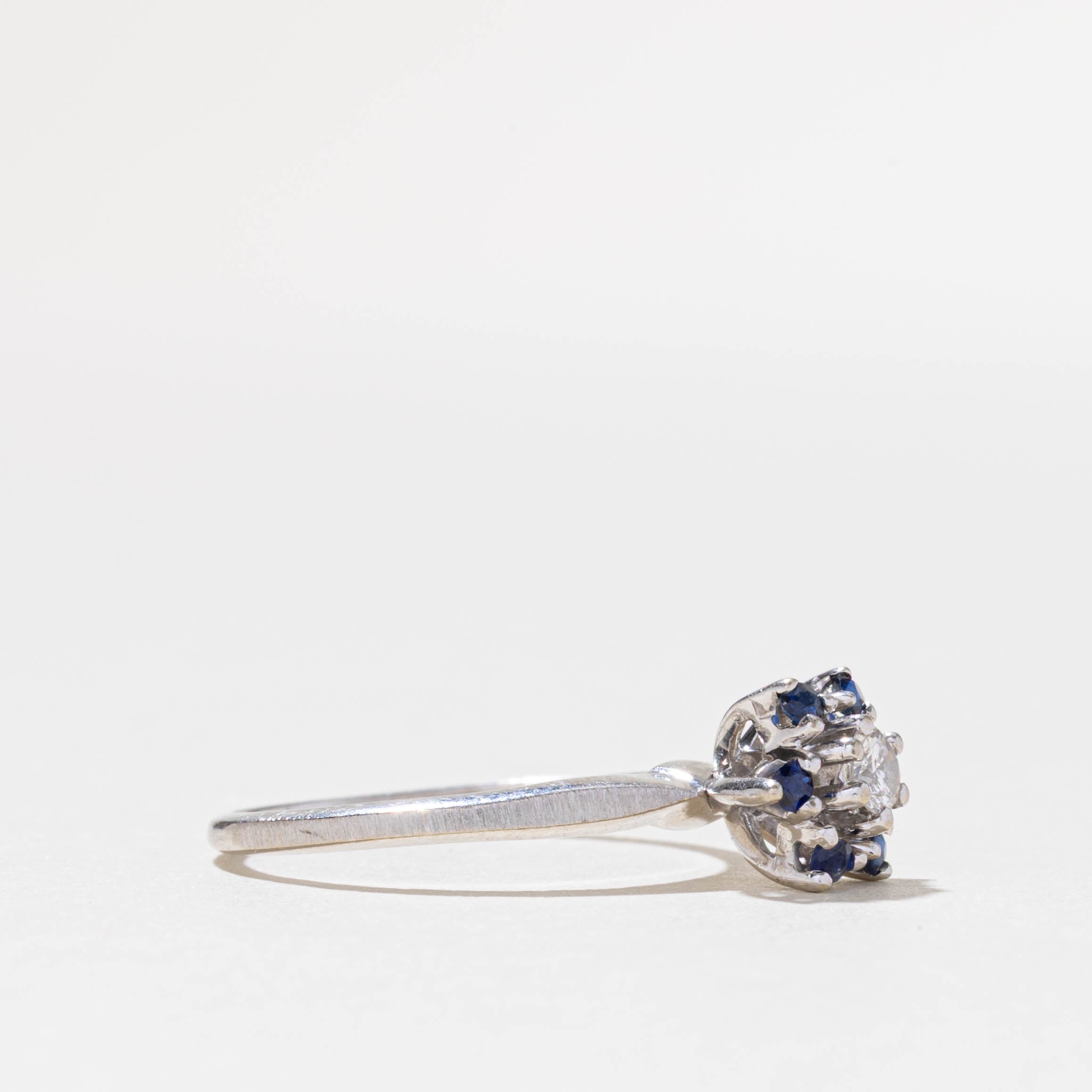 14k Diamond & Sapphire Petal Halo Ring | 0.12ctw, 0.12ct | SZ 6.75