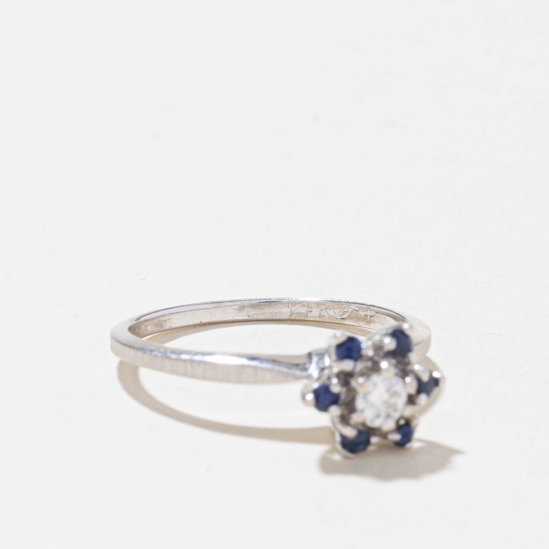 14k Diamond & Sapphire Petal Halo Ring | 0.12ctw, 0.12ct | SZ 6.75