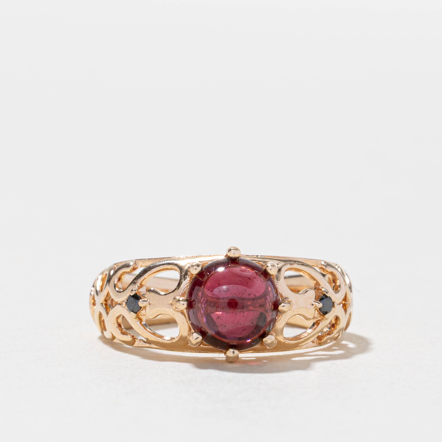 Bezel Set Ruby & Diamond Filigree Wide Ring | 0.06 ctw, SZ 7.5 |