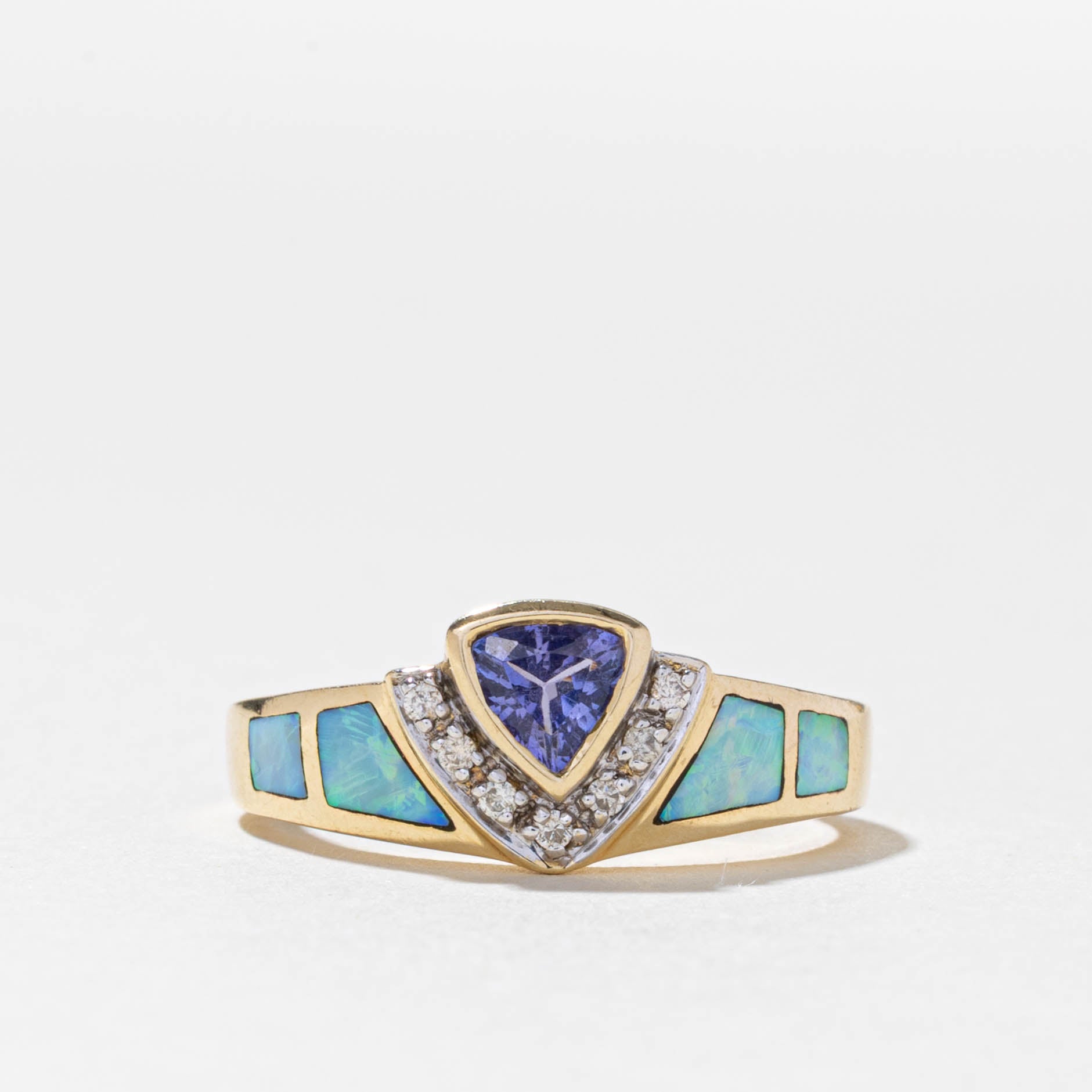 14k Tanzanite & Opal Ring with Diamond Accented | 0.80ctw, 0.05ctw | SZ 7.25