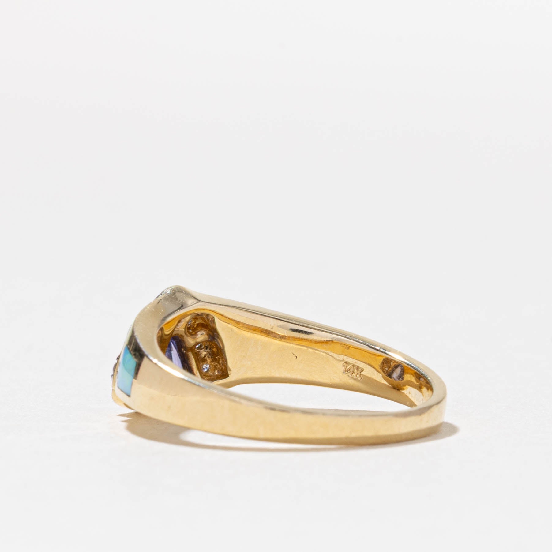 14k Tanzanite & Opal Ring with Diamond Accented | 0.80ctw, 0.05ctw | SZ 7.25