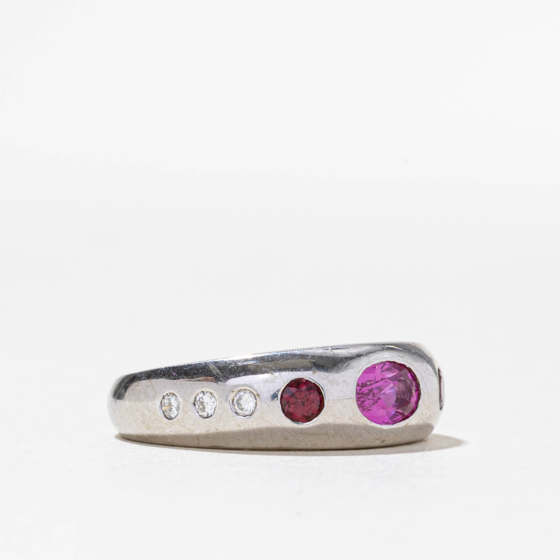 Flush Set Pink Tourmaline, Pink Sapphire & Diamond Dome Ring | 0.65ctw, 0.10ctw | SZ 6.75