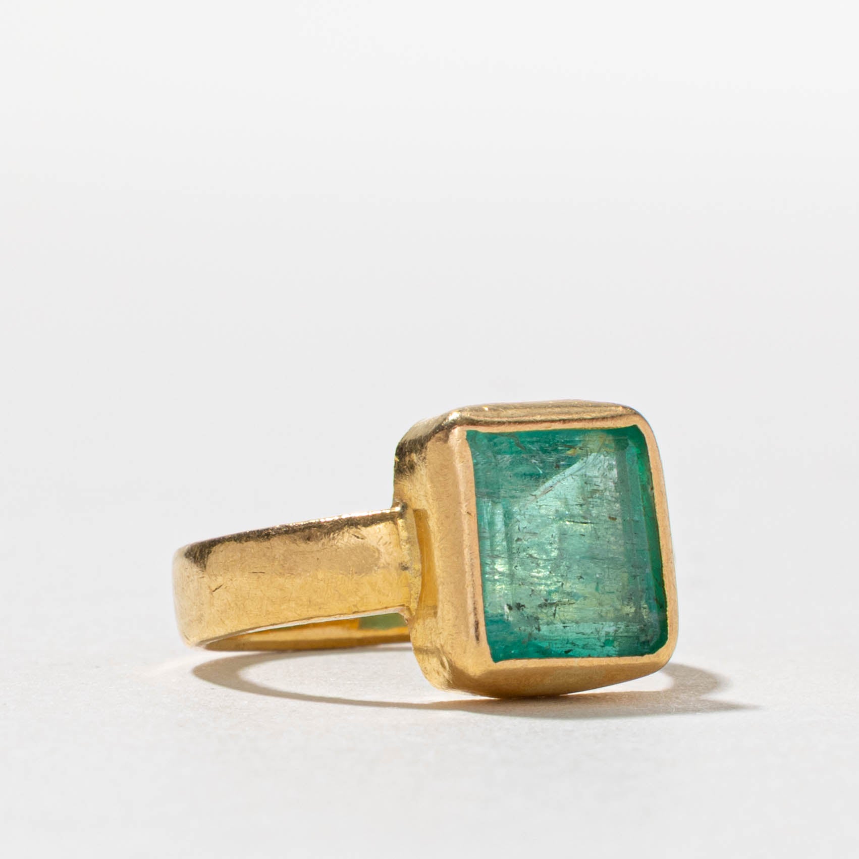 22k Bezel Set Emeral Cut Emerald Ring | 2.50ct | SZ 4.75