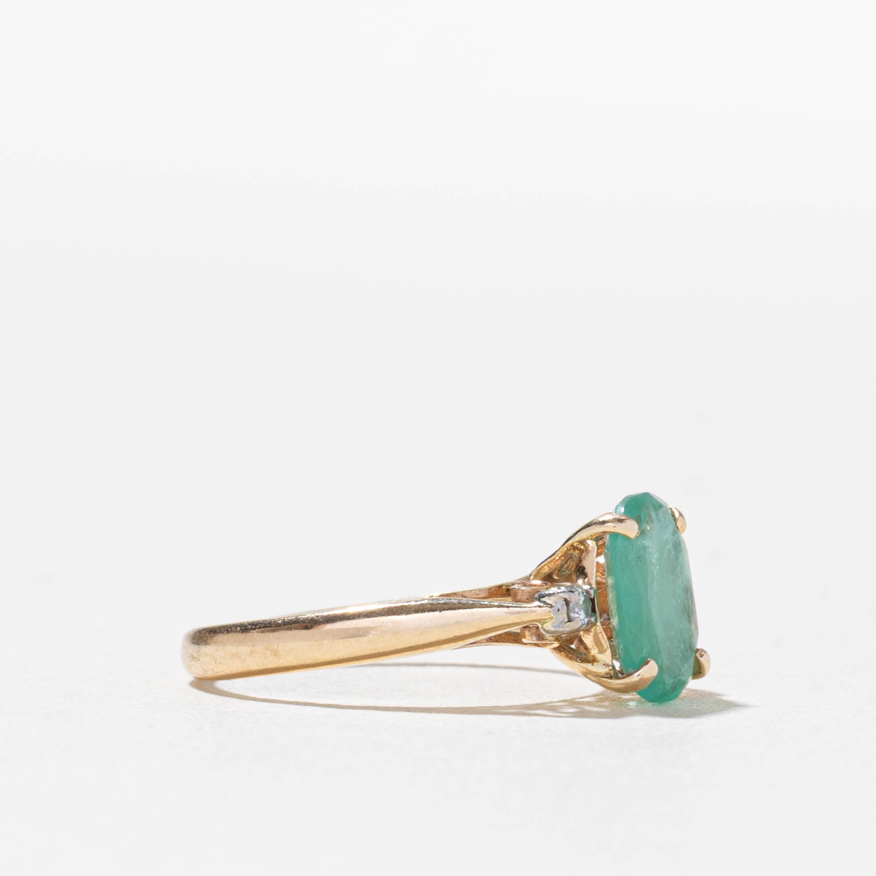 14k Oval Cut Emerald & Diamond Accented Ring | 0.90ct, 0.02ctw | SZ 4.25