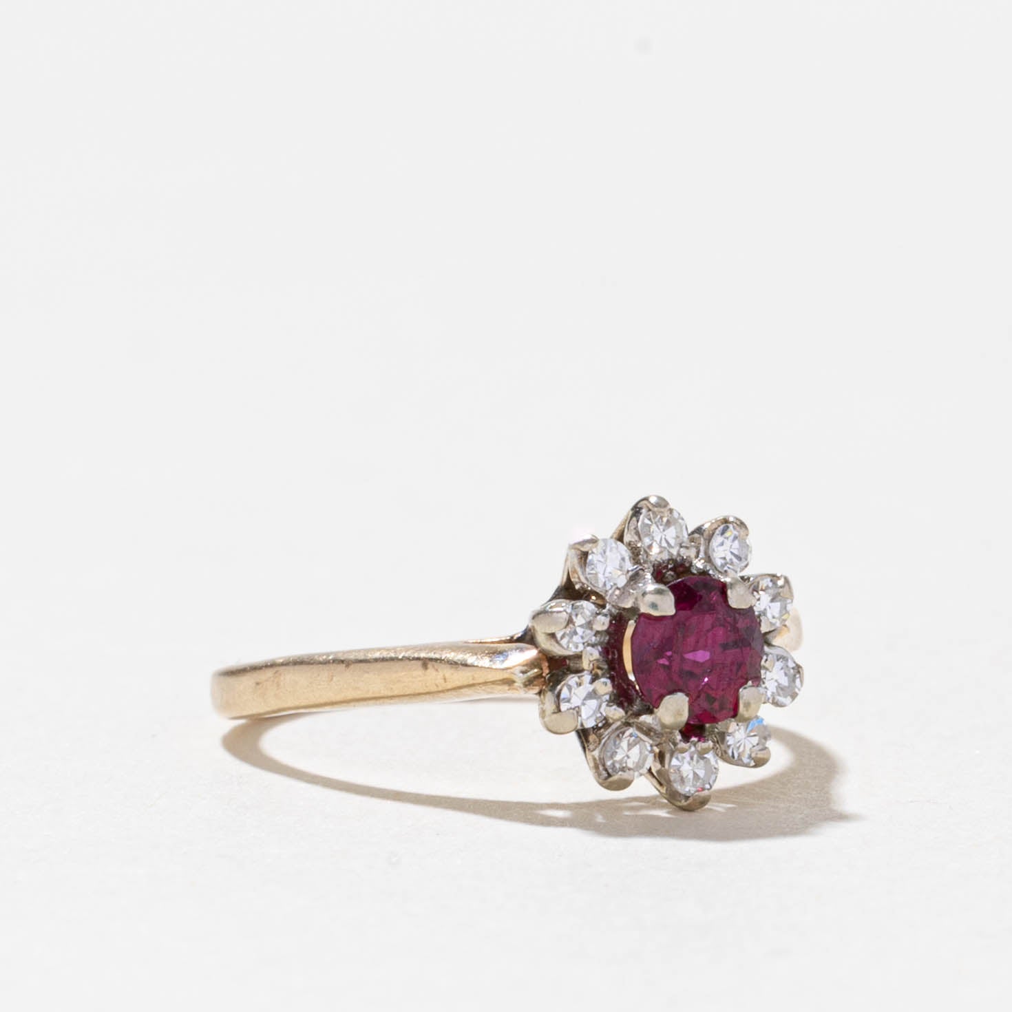 14k Ruby & Diamond Petal Halo Ring | 0.50ct, 0.10ctw | SZ 4