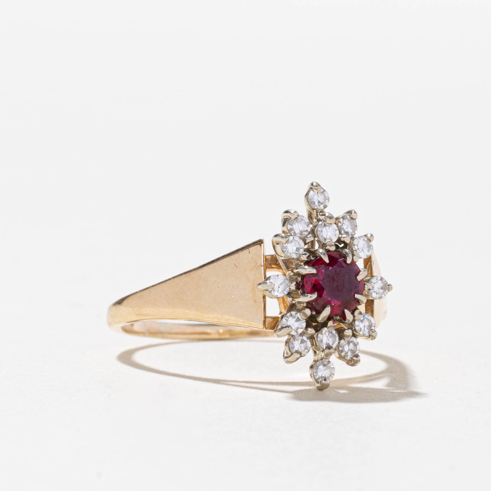14k Ruby & Diamond Petal Halo Ring | 0.30ct, 0.18ctw | SZ 7.25