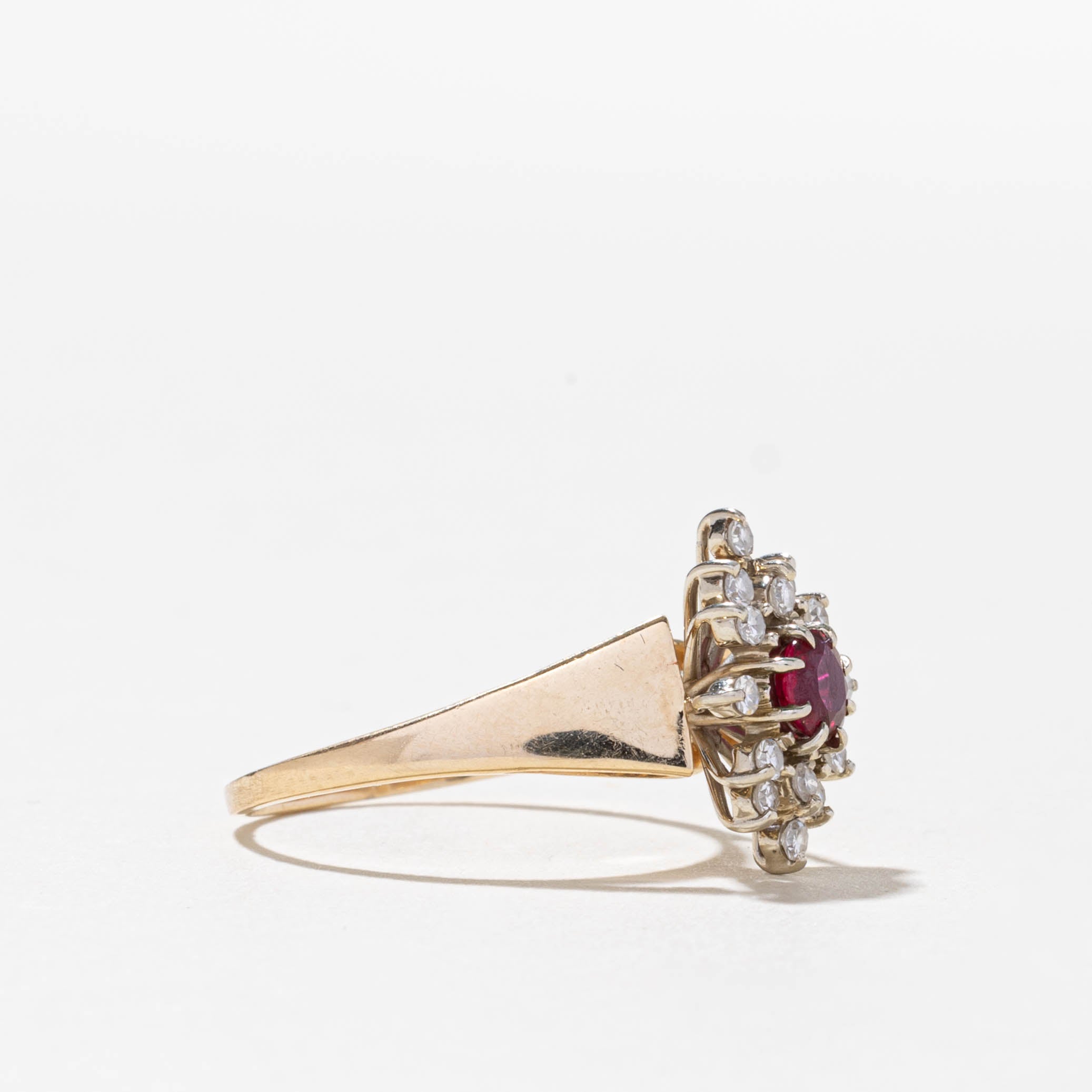 14k Ruby & Diamond Petal Halo Ring | 0.30ct, 0.18ctw | SZ 7.25