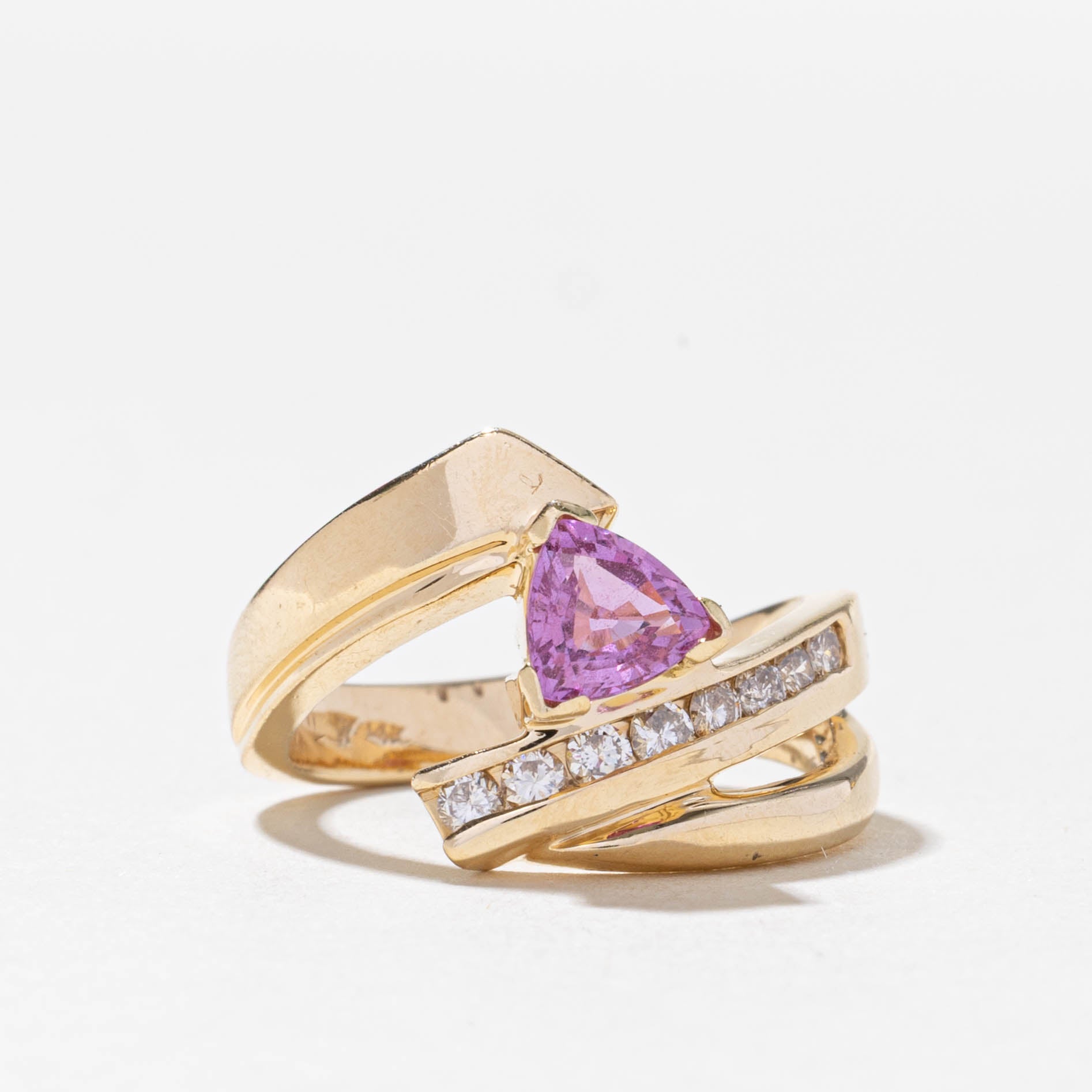 14k Pink Sapphire & Diamond Bypass Ring | 0.60ct, 0.20ctw | SZ 7