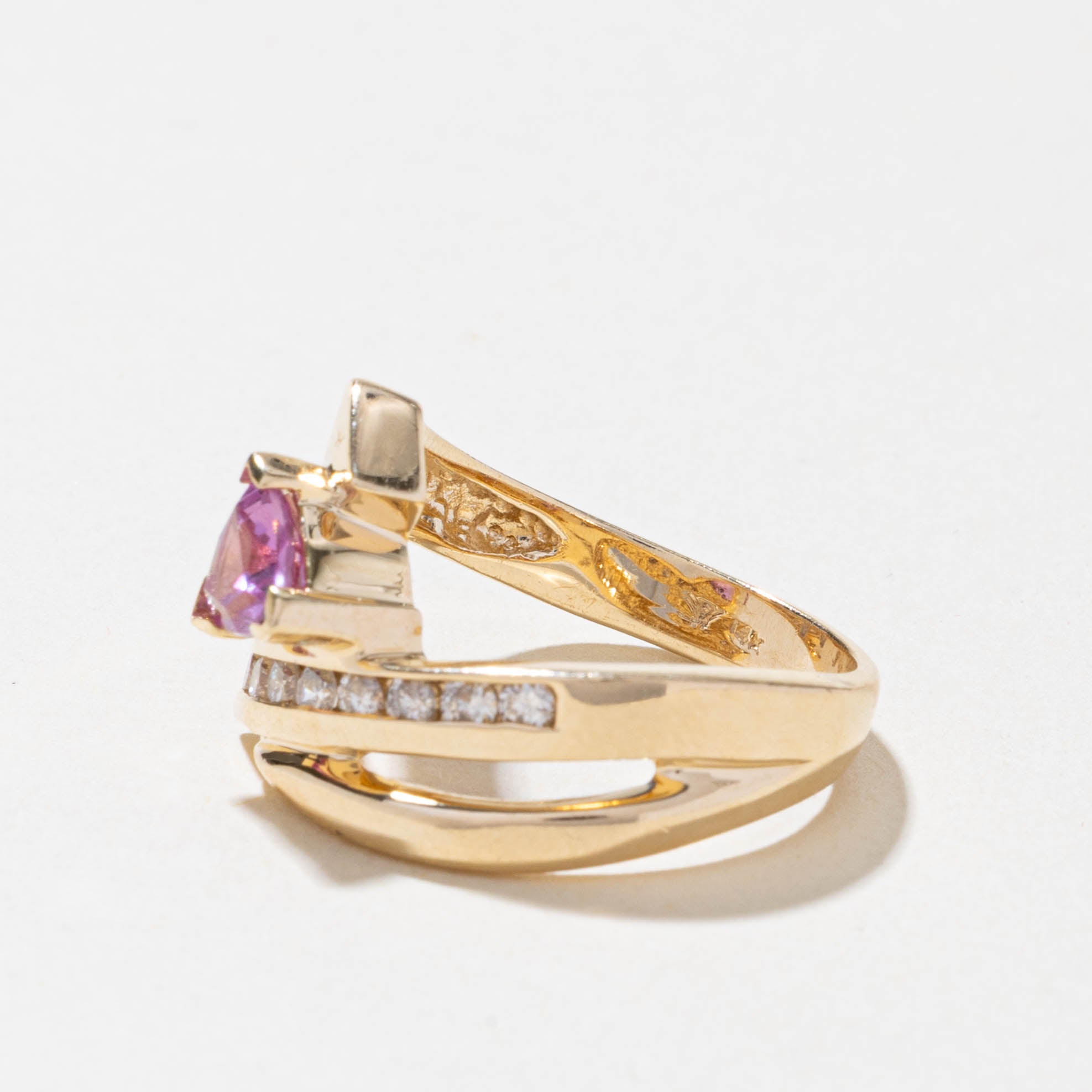 14k Pink Sapphire & Diamond Bypass Ring | 0.60ct, 0.20ctw | SZ 7