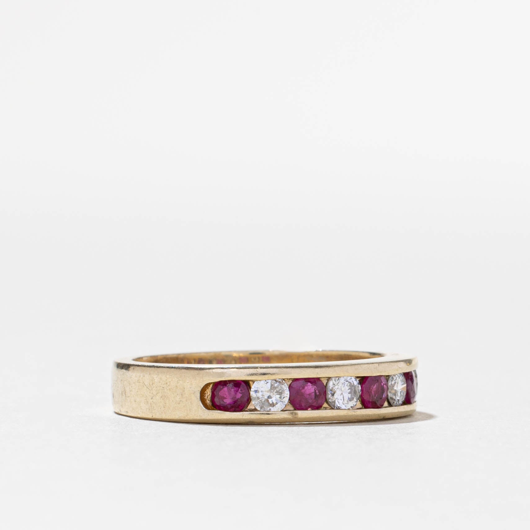 14k Channel Set Ruby & Diamond Band | 0.55ctw, 0.28ctw | SZ 7