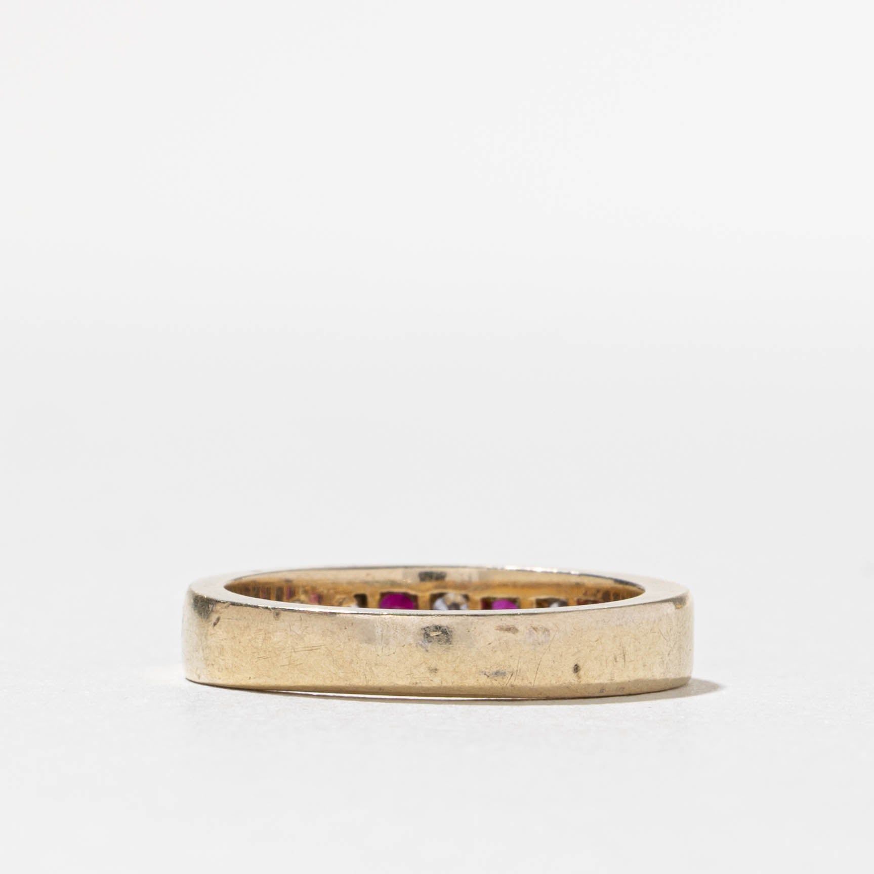 14k Channel Set Ruby & Diamond Band | 0.55ctw, 0.28ctw | SZ 7