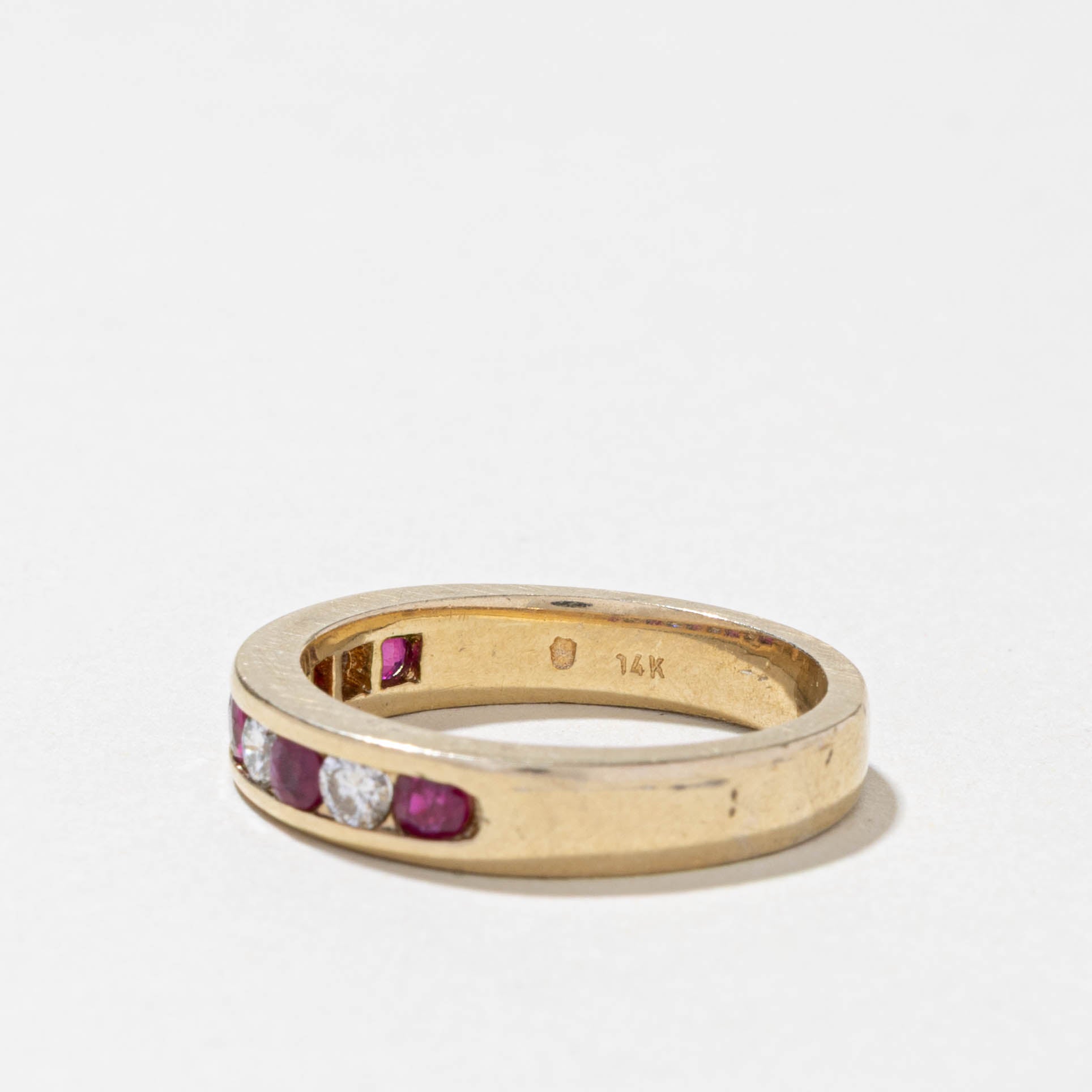 14k Channel Set Ruby & Diamond Band | 0.55ctw, 0.28ctw | SZ 7