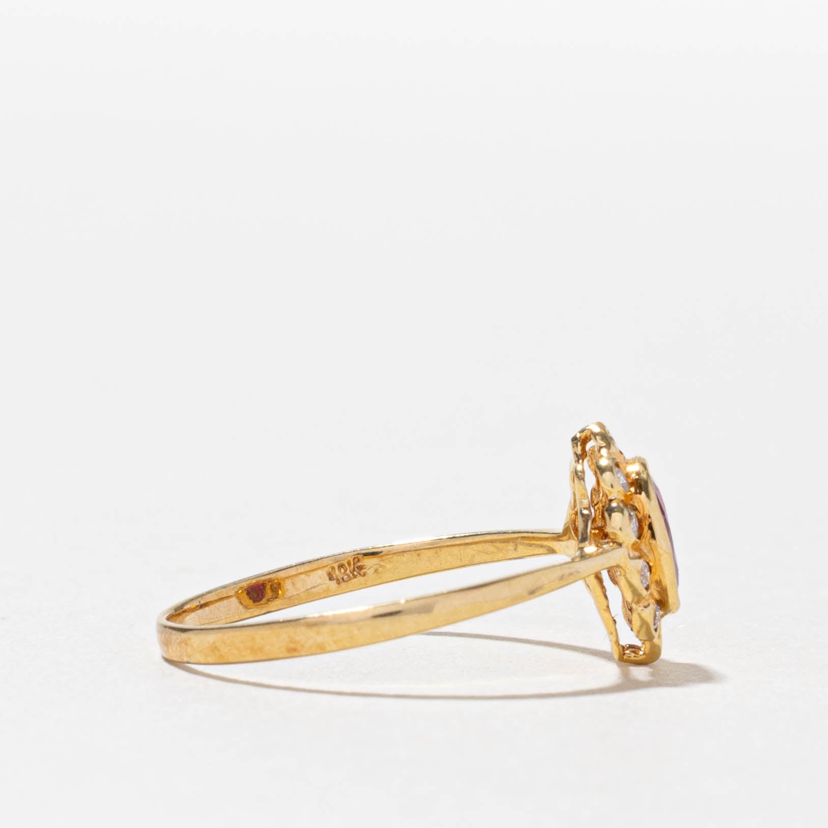 18k Oval Cut Ruby & Diamond Halo Ring | 0.33ct, 0.05ctw | SZ 6.75