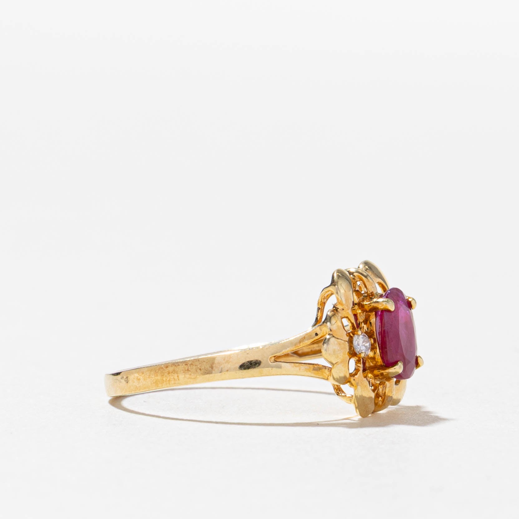 18k Ruby & Diamond Accented Floral Ring | 0.50ct, 0.03ctw | SZ 6
