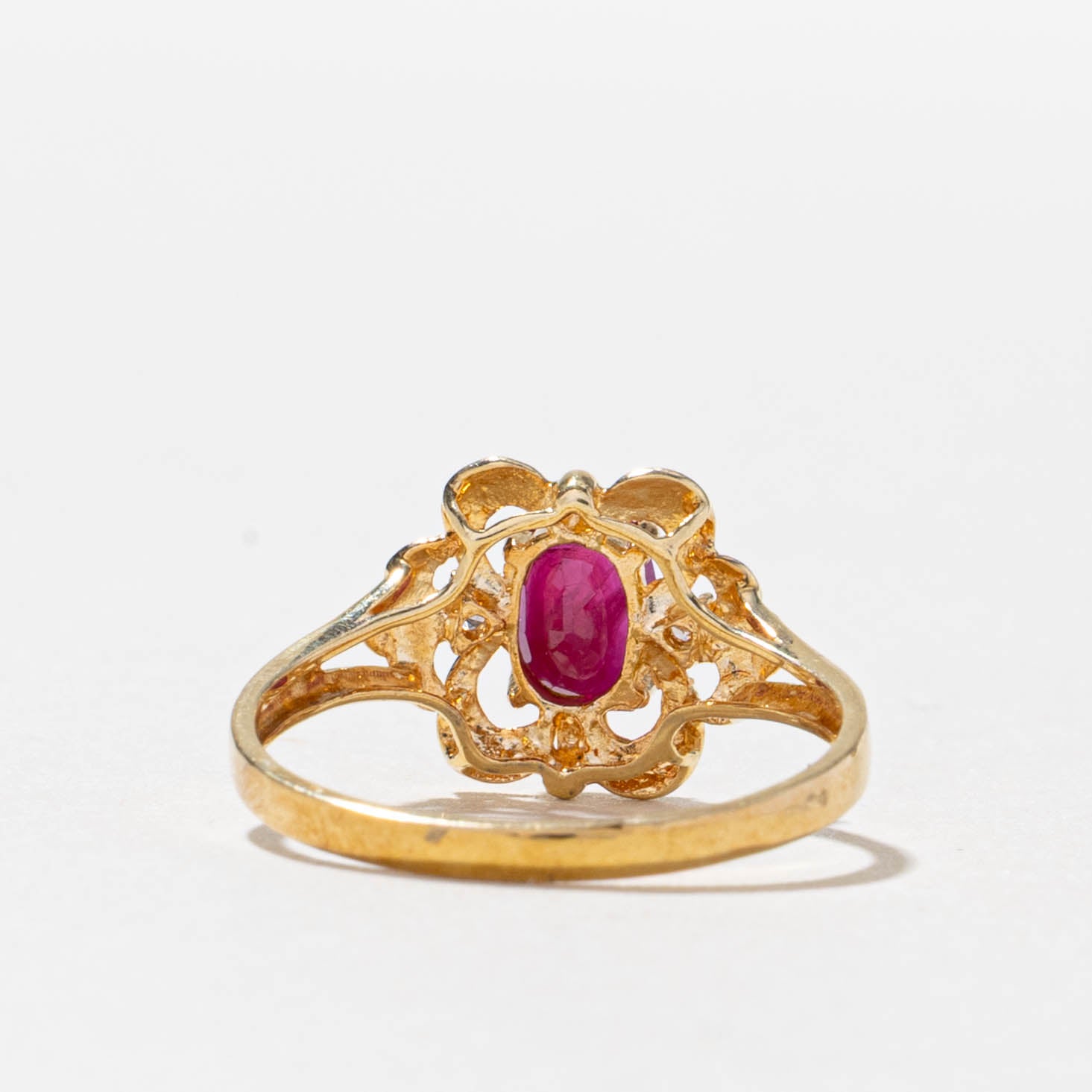 18k Ruby & Diamond Accented Floral Ring | 0.50ct, 0.03ctw | SZ 6