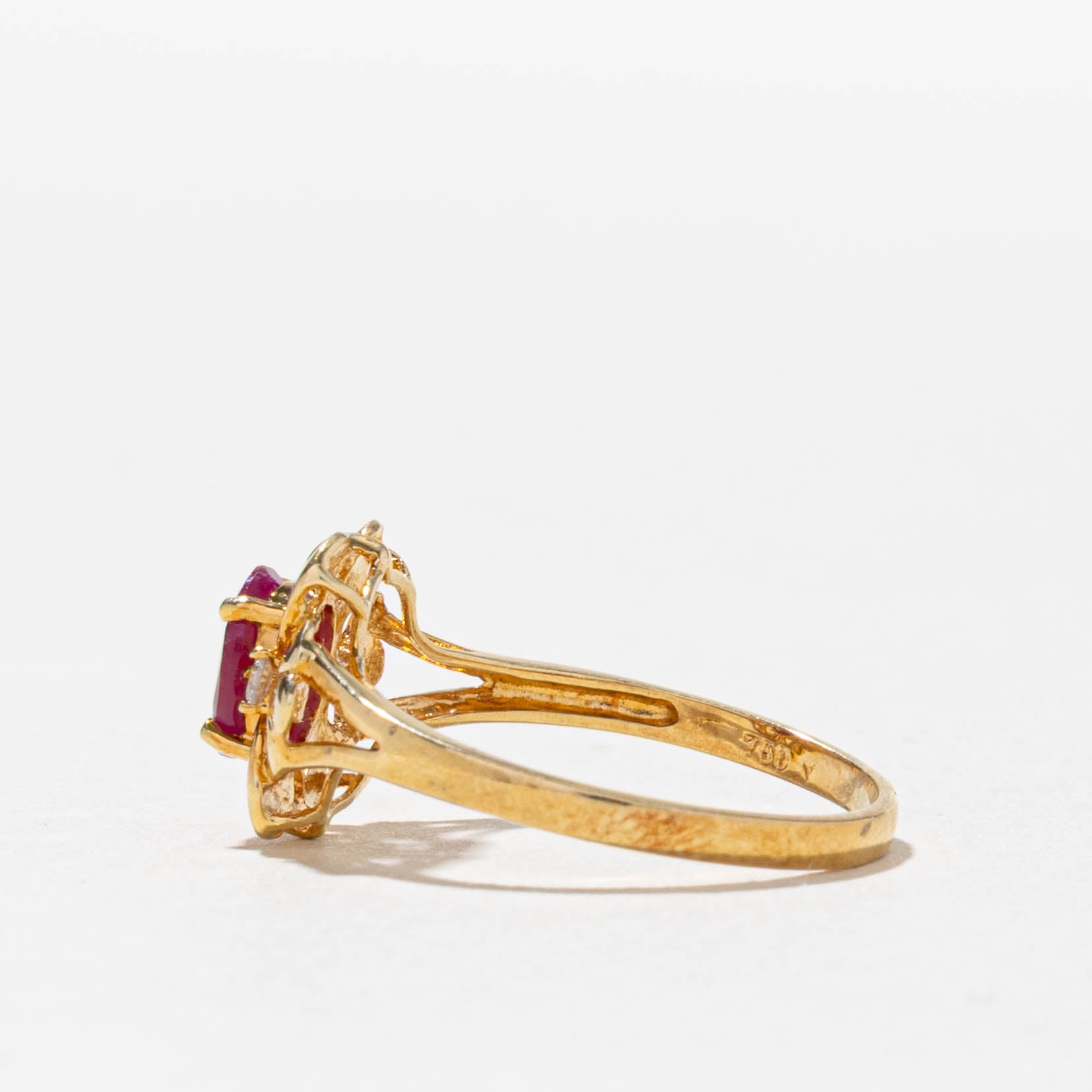 18k Ruby & Diamond Accented Floral Ring | 0.50ct, 0.03ctw | SZ 6