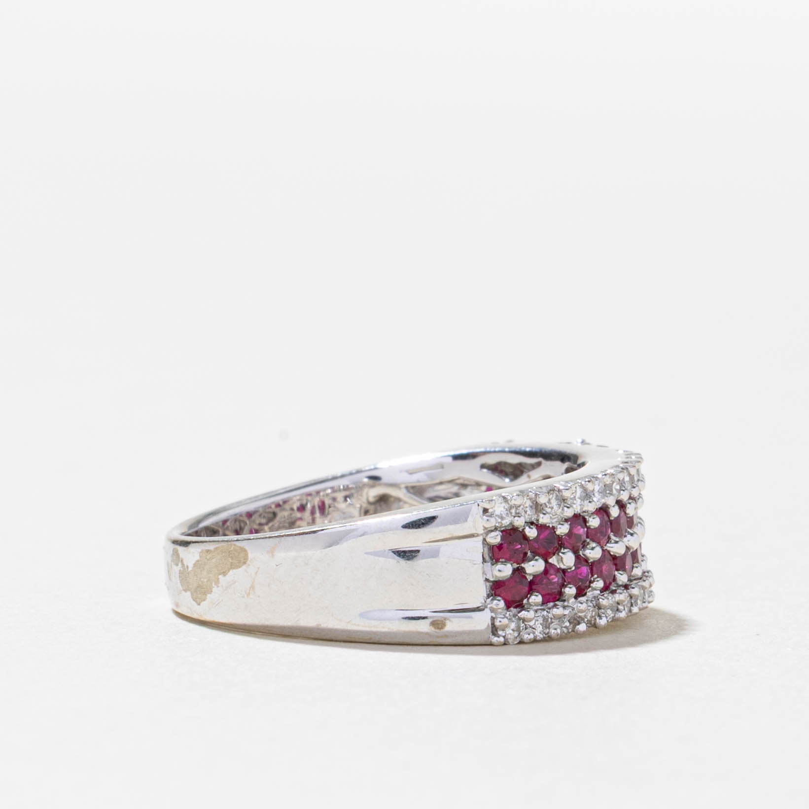 18k Ruby & Diamond Multi Row Band | 0.76ct, 0.32ctw | SZ 6.75