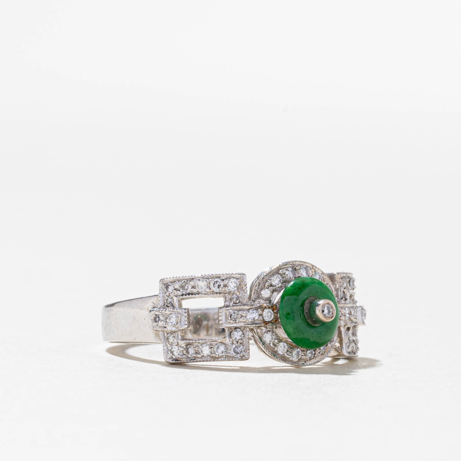18k Jadeite & Diamond Chain Link Ring | 0.23ct, 0.11ctw | SZ 5.25