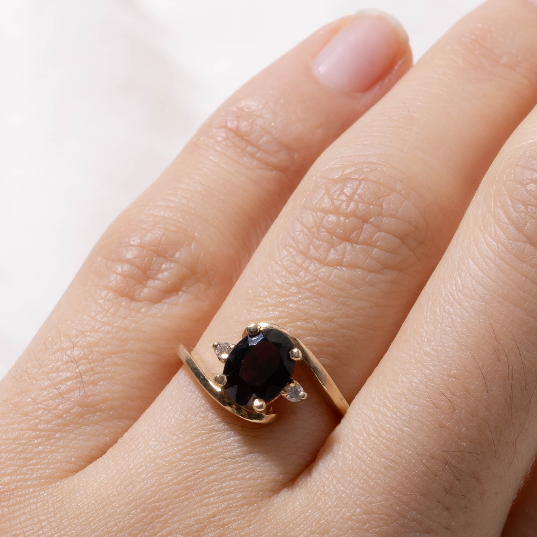 Garnet & Diamond Bypass Ring | 1.3ct, 0.02ctw | SZ 6.0