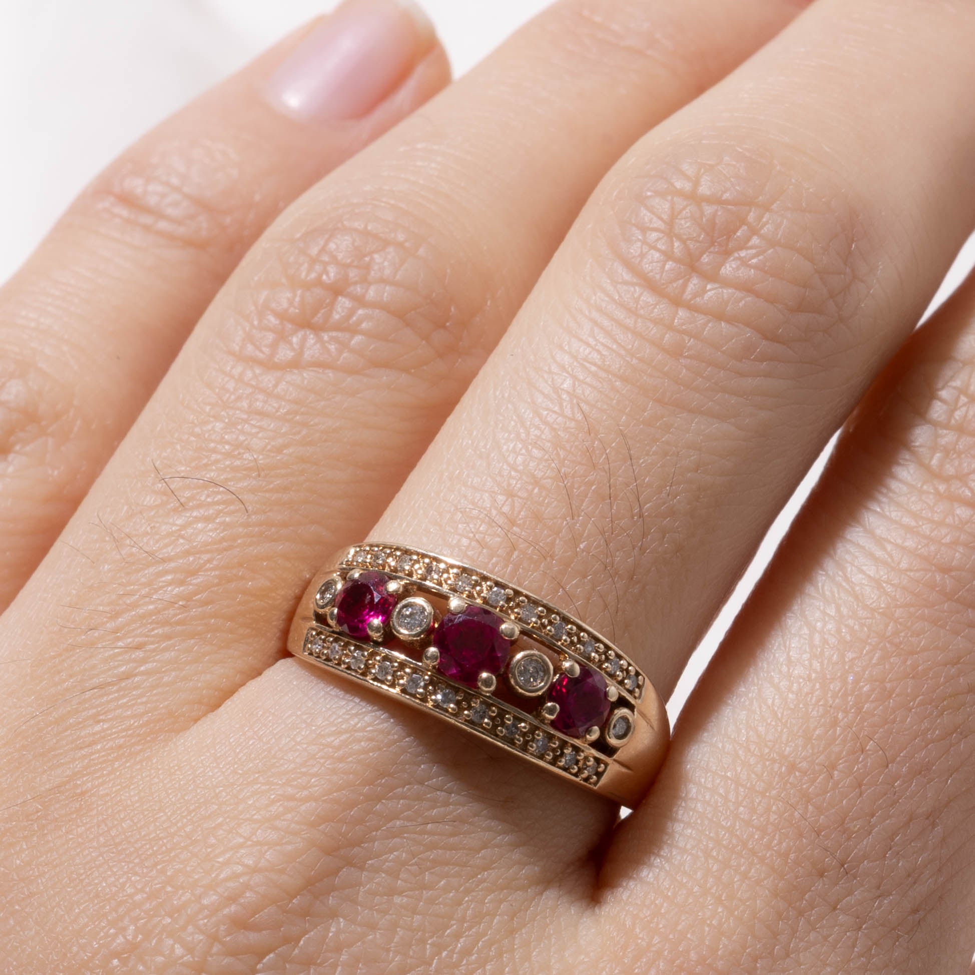 10k Synthetic Ruby & Natural Diamond Band | 0.60ctw, 0.07ctw | SZ 8.25