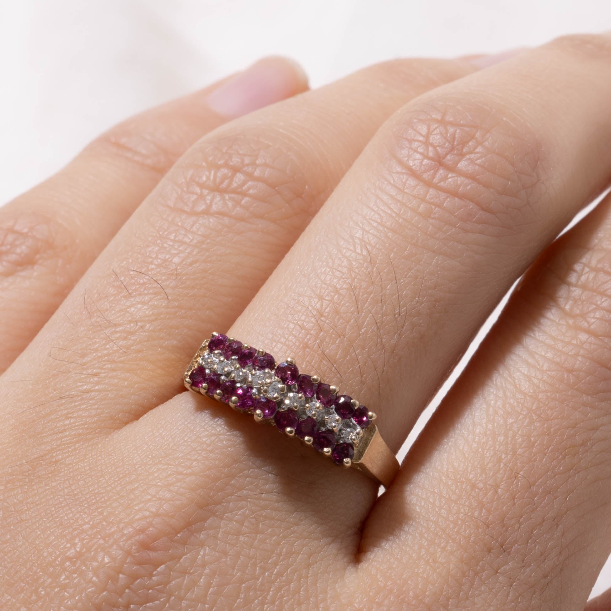 10k Ruby & Diamond Multi Row Ring | 0.34ctw, 0.04ctw | SZ 8