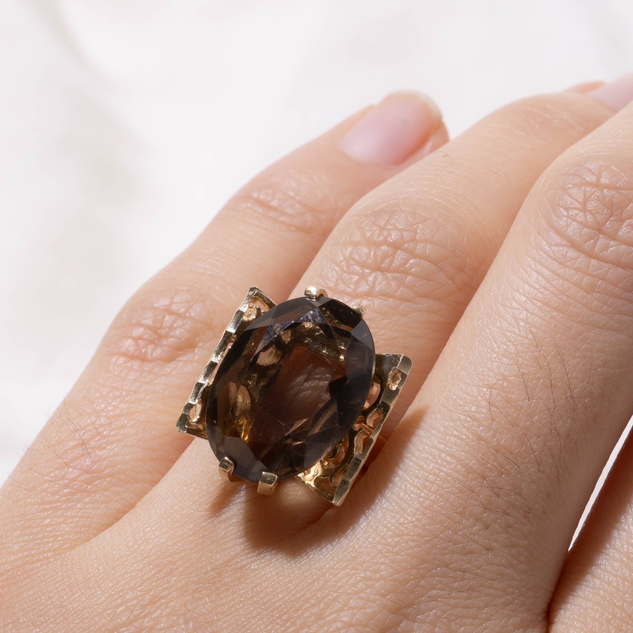 10k Smoky Quartz Geometric Cocktail Ring | 9.00ct | SZ 6