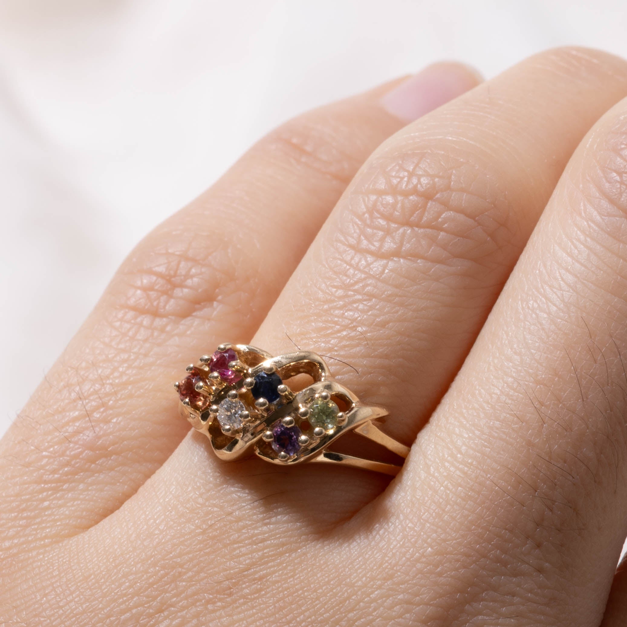 14k Multi Gemstone Cluster Croissant Ring | SZ 7