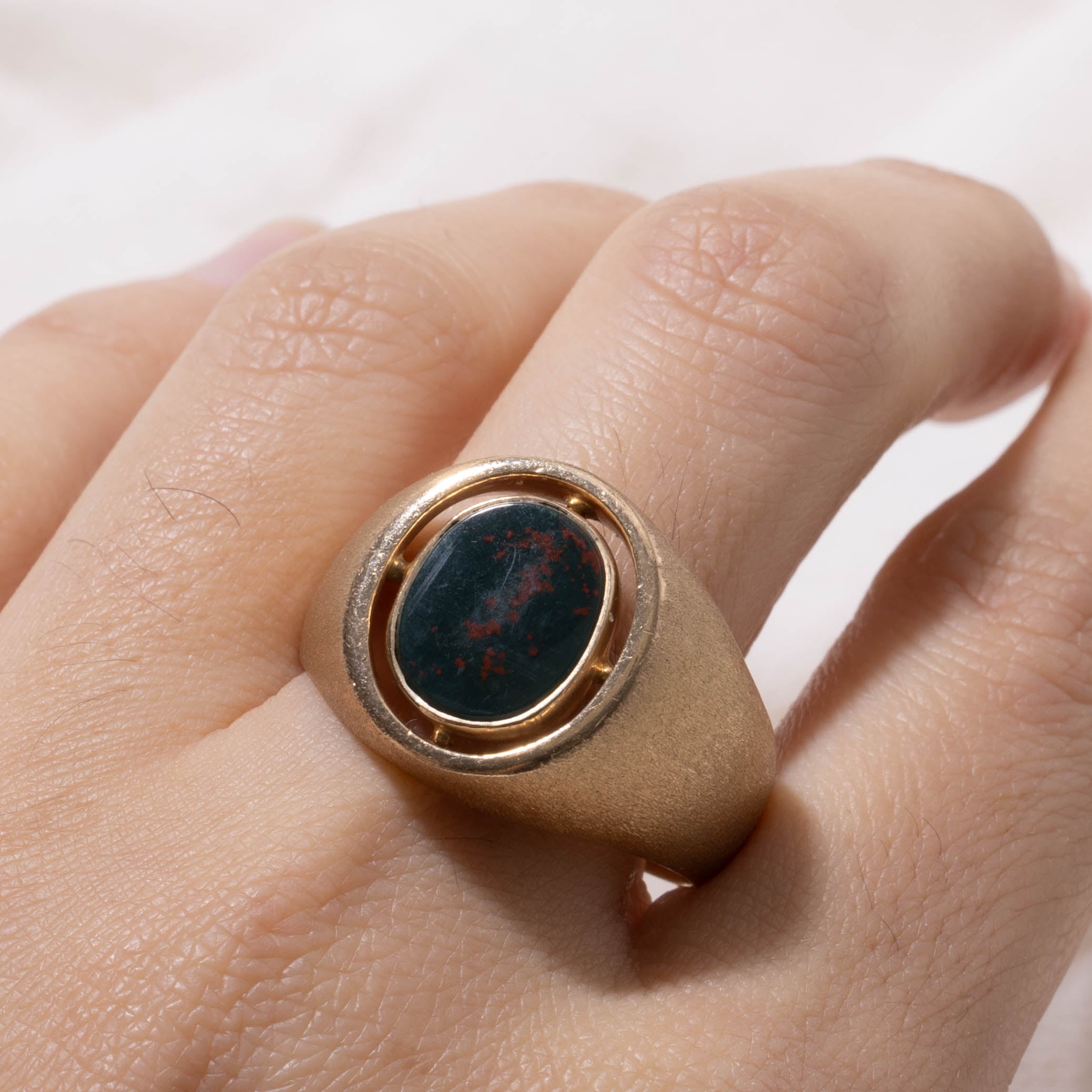 14k Bezel Set Bloodstone Signet Ring | 2.50ct | SZ 12