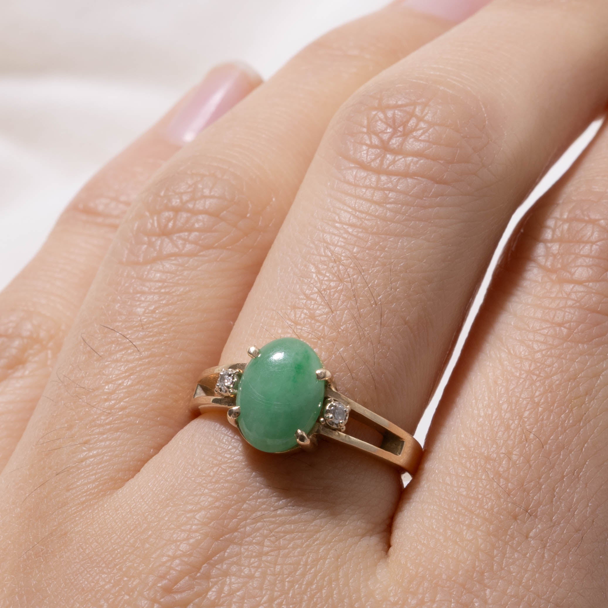 14k Jadeite & Diamond Accented Ring | 2.00ct, 0.03ctw | SZ 6.75