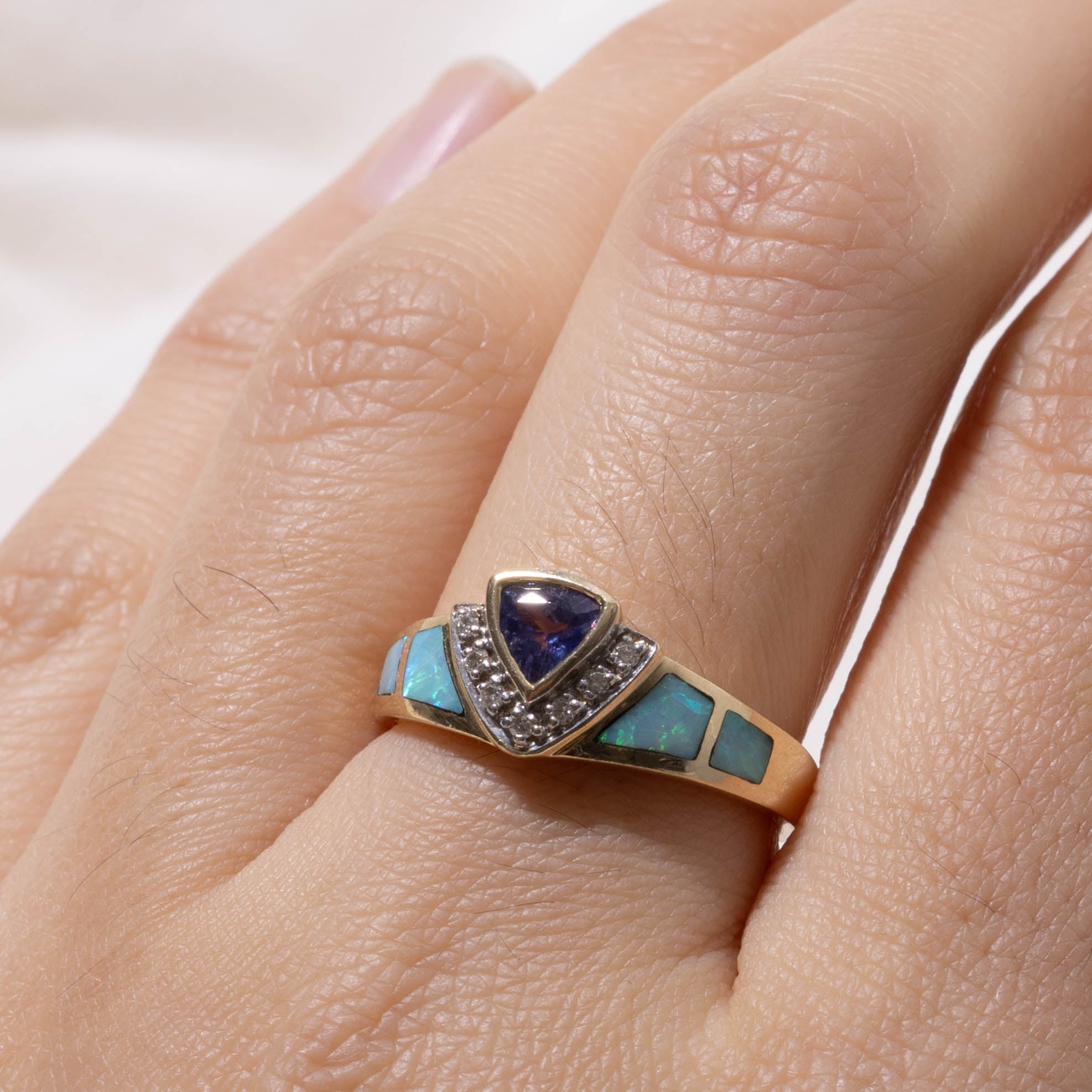 14k Tanzanite & Opal Ring with Diamond Accented | 0.80ctw, 0.05ctw | SZ 7.25