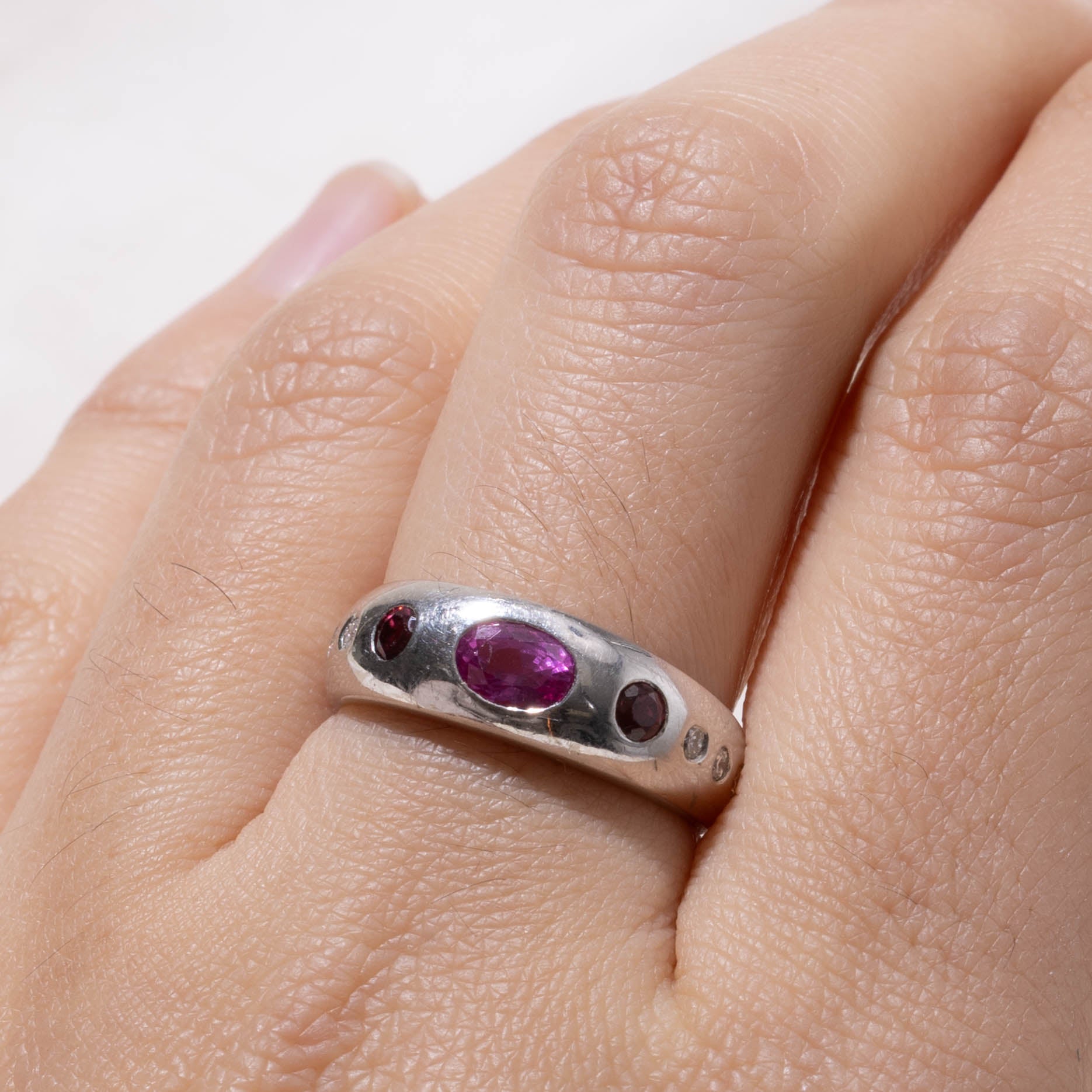 Flush Set Pink Tourmaline, Pink Sapphire & Diamond Dome Ring | 0.65ctw, 0.10ctw | SZ 6.75