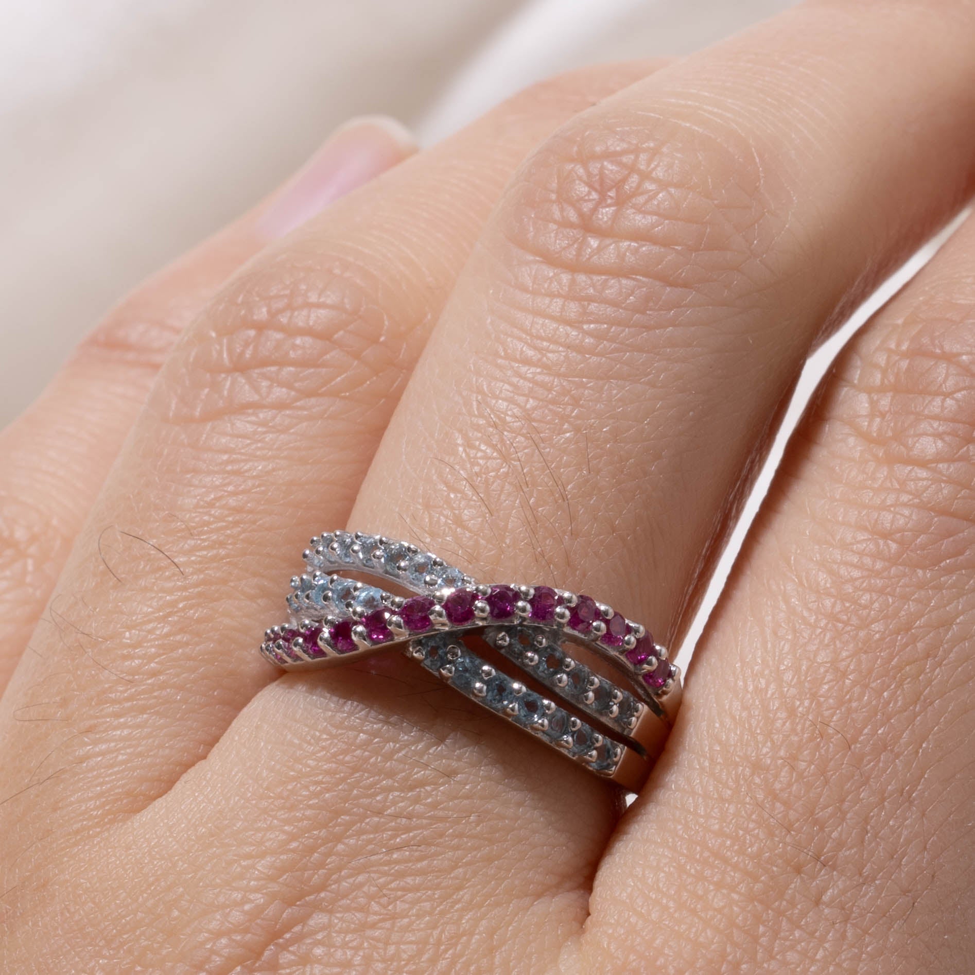 14k Multi Gemstone Crossover Ring | 0.45ctw | SZ 7.25