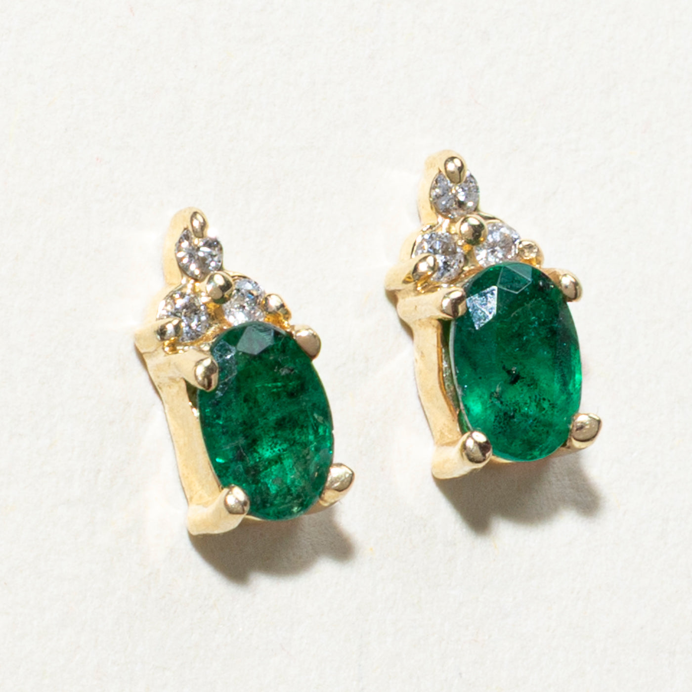 Emerald & Diamond Accented Stud Earrings | 0.80ctw, 0.06ctw