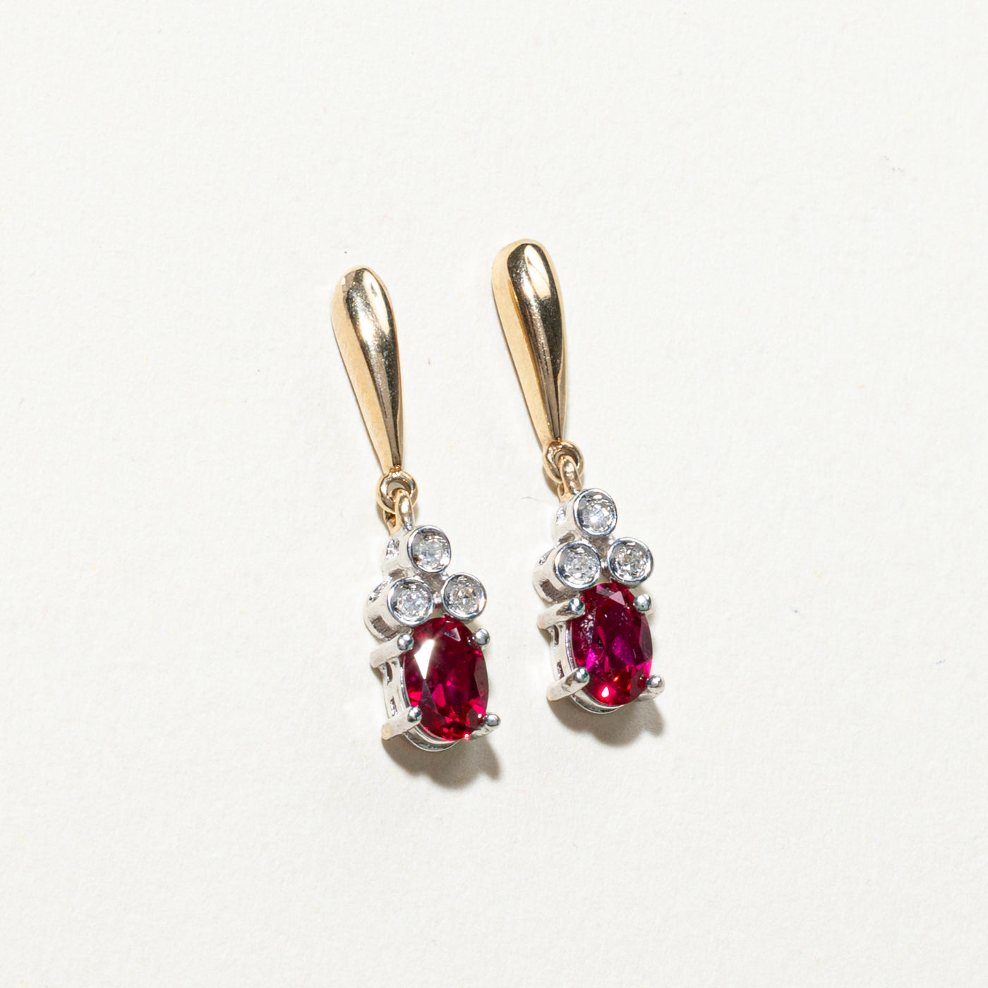 Synthetic Ruby & Natural Diamond Cluster Drop Earrings | 0.70ctw, 0.06ctw