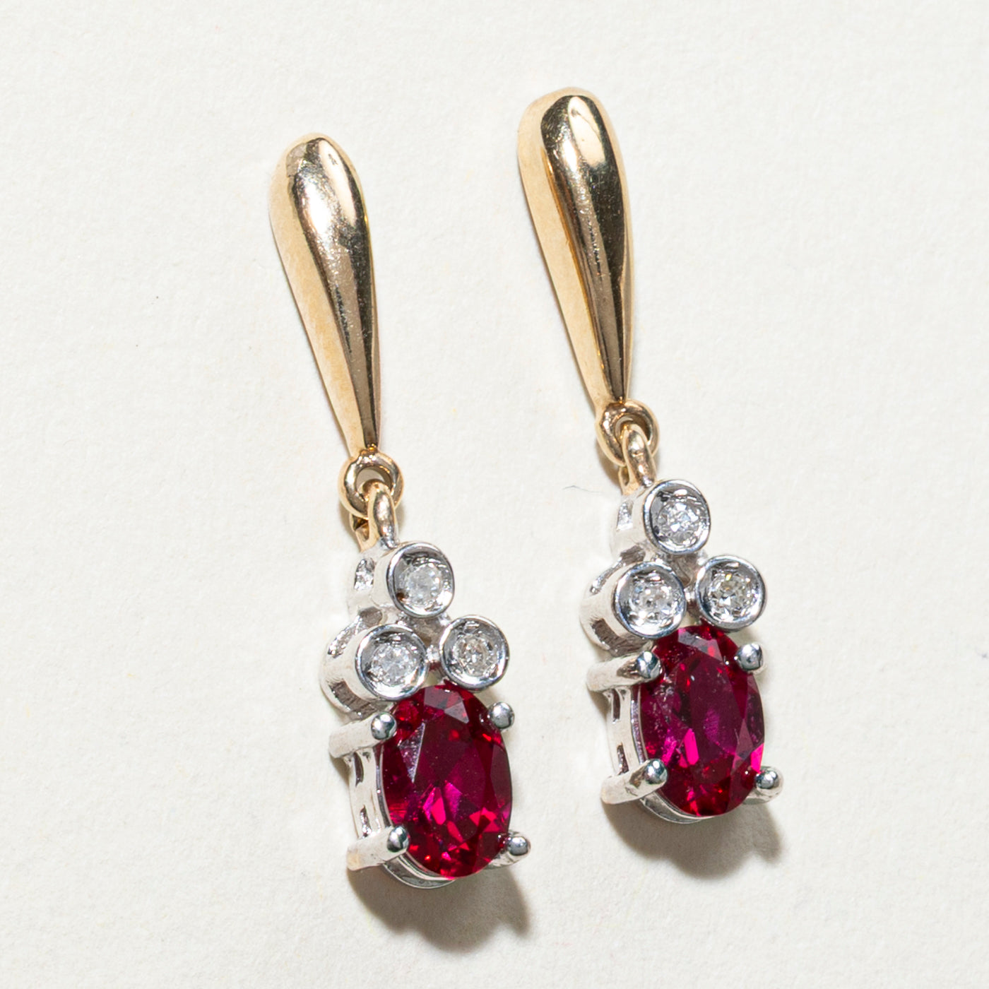 Synthetic Ruby & Natural Diamond Cluster Drop Earrings | 0.70ctw, 0.06ctw
