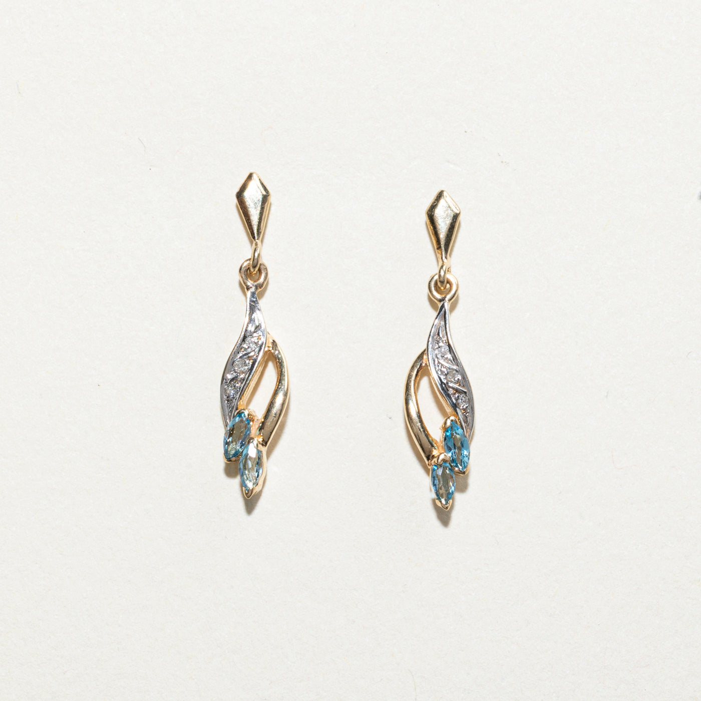 Topaz & Diamond Marquise Drop Earrings | 0.26ctw, 0.02ctw