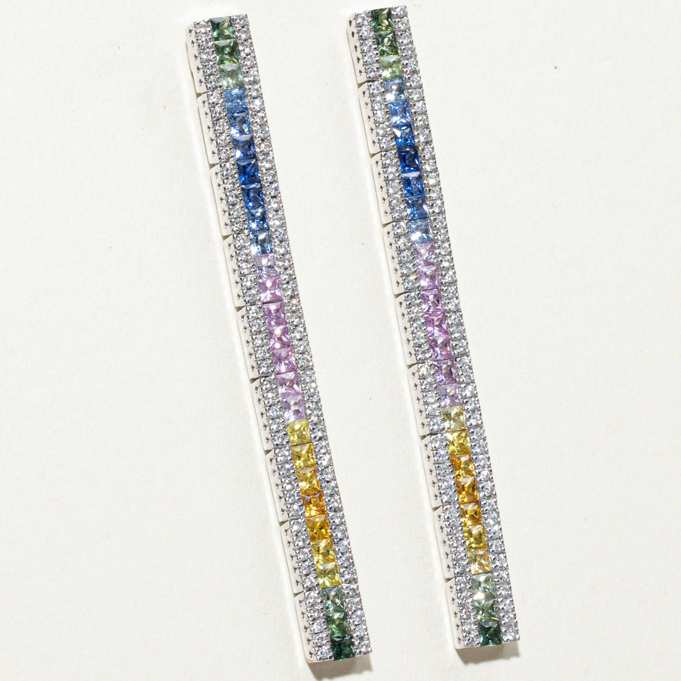 Sapphire & Diamond Column Drop Earrings | 2.40ctw, 0.90ctw