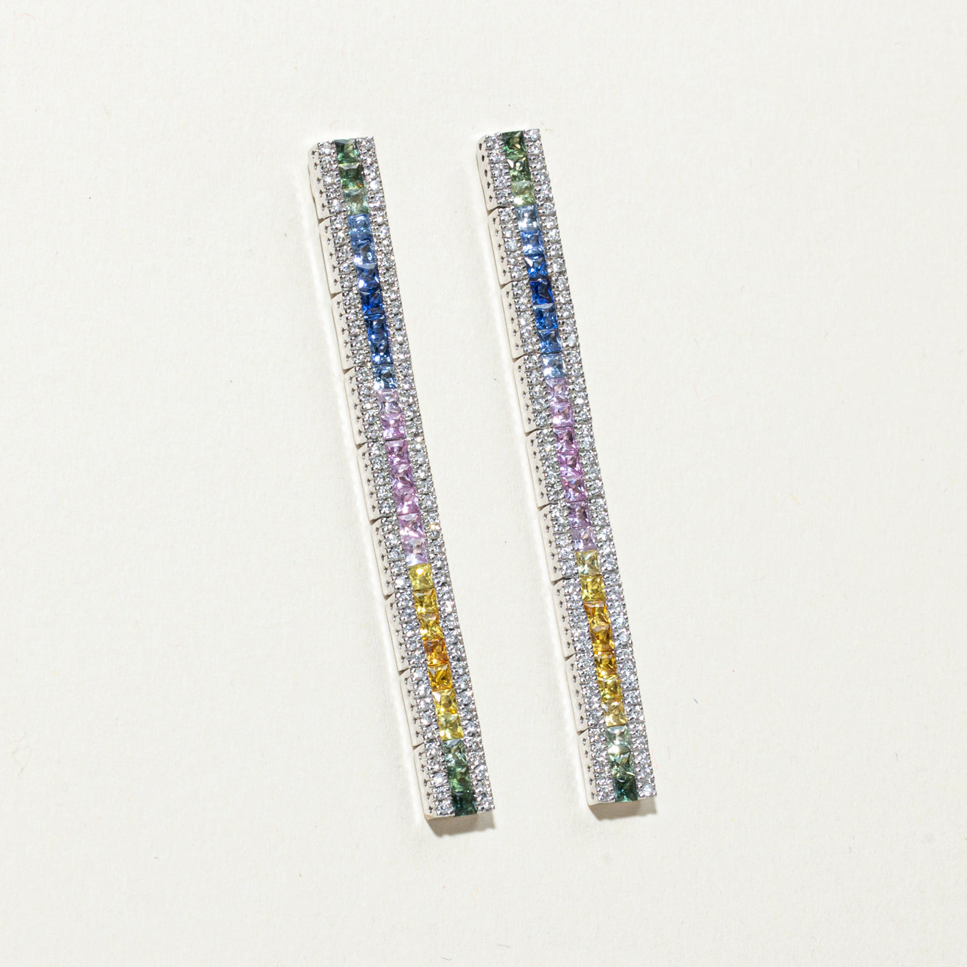 Sapphire & Diamond Column Drop Earrings | 2.40ctw, 0.90ctw