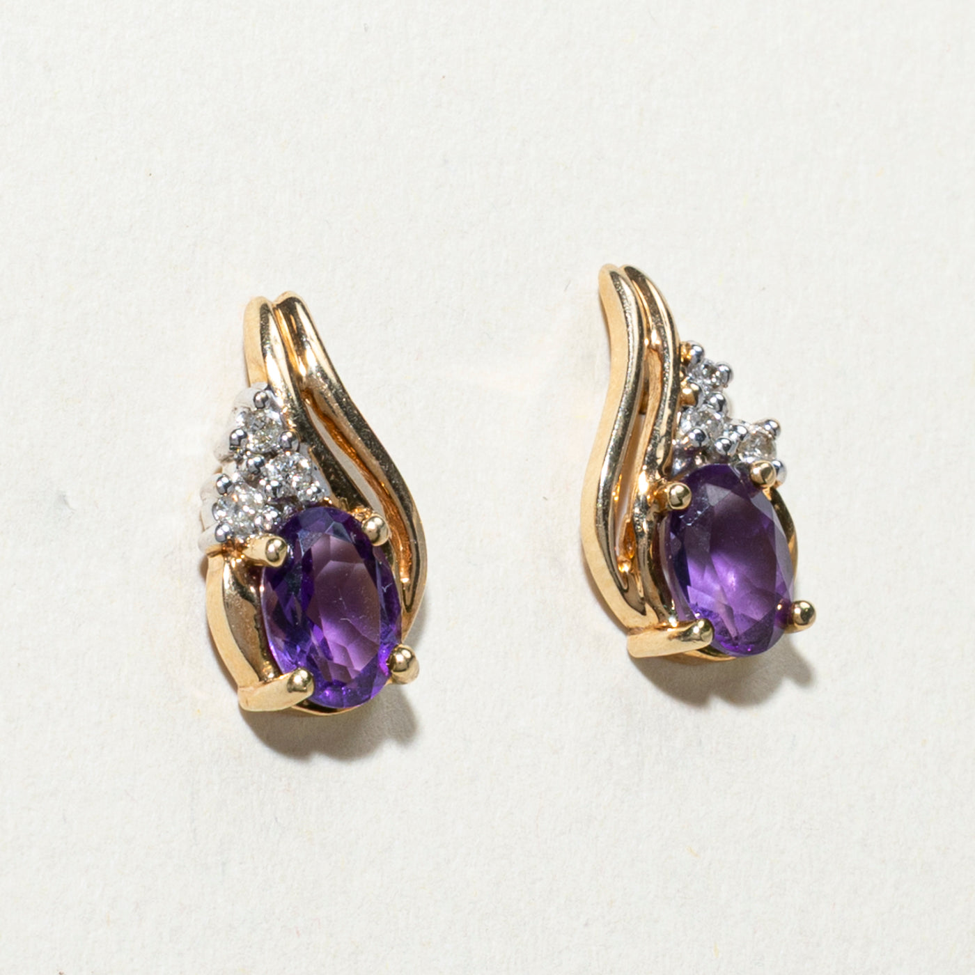 Amethyst & Diamond Grooved Stud Earrings | 1.20ctw, 0.03ctw