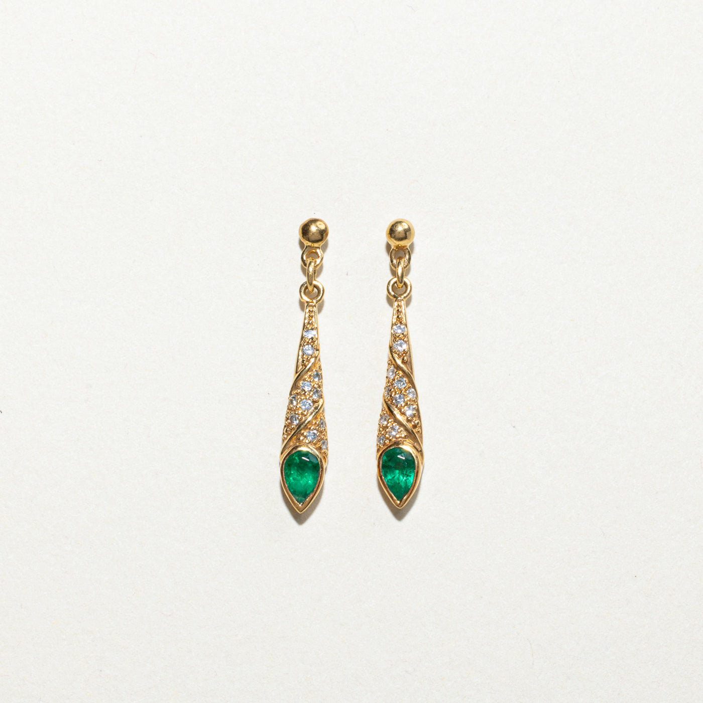 Pear Cut Emerald & Diamond Drop Earrings | 0.40ctw, 0.12ctw