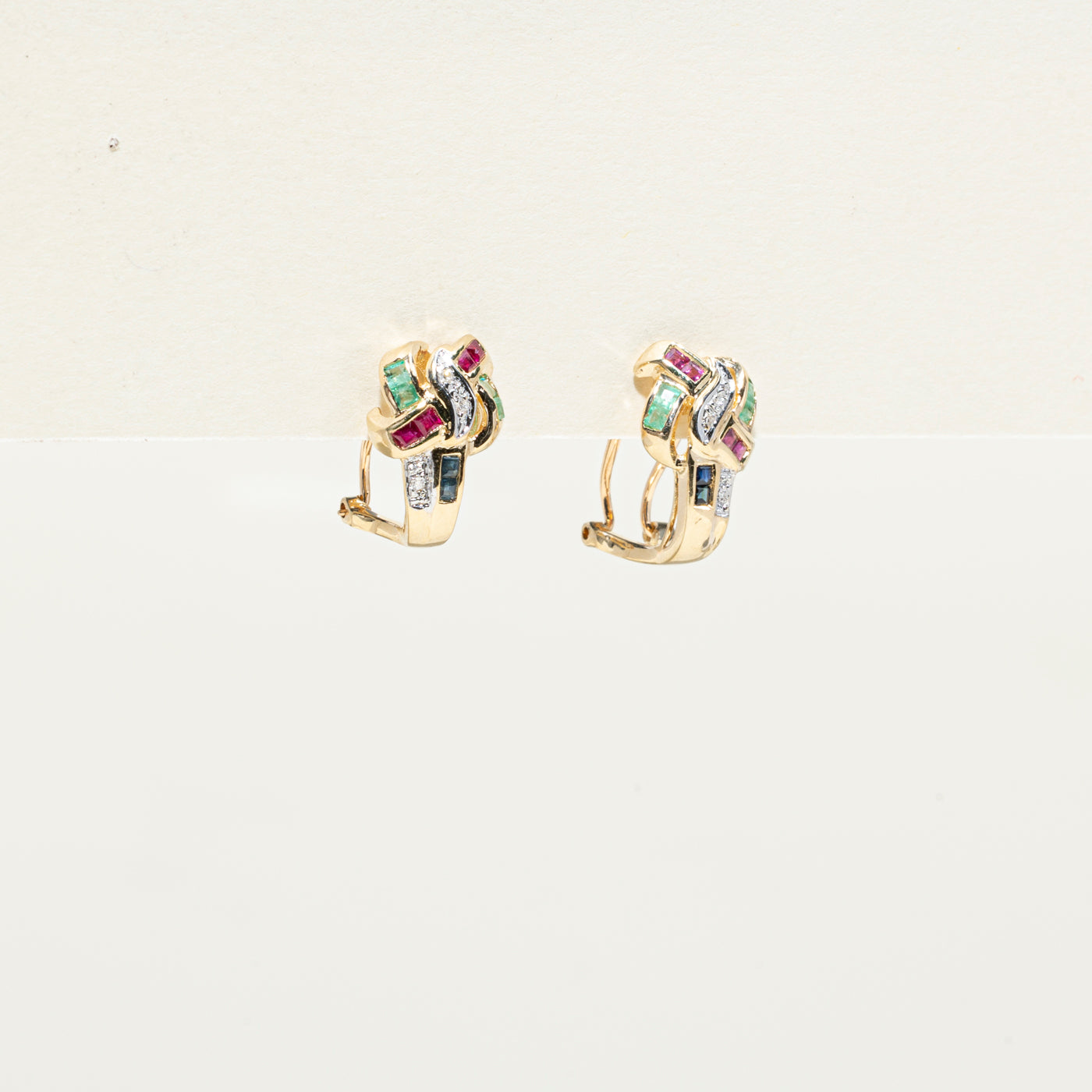 Multi Gemstone Knot Half Huggie Earrings | 0.37ctw, 0.04ctw