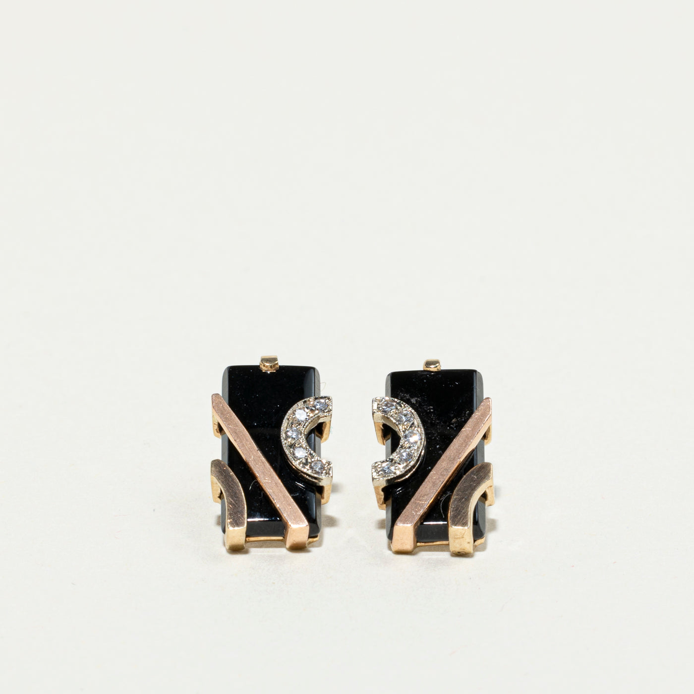Onyx & Diamond Geometric Stud Earrings | 5.00ctw, 0.05ctw
