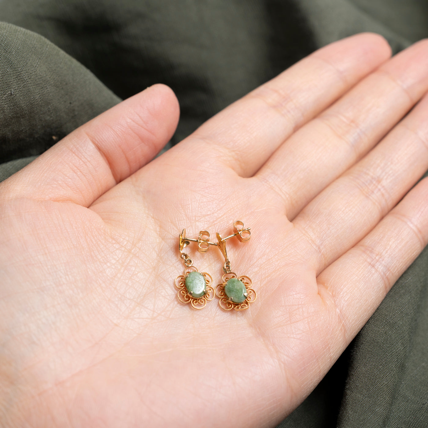Cabochon Jade Floral Drop Earrings | 1.00ctw